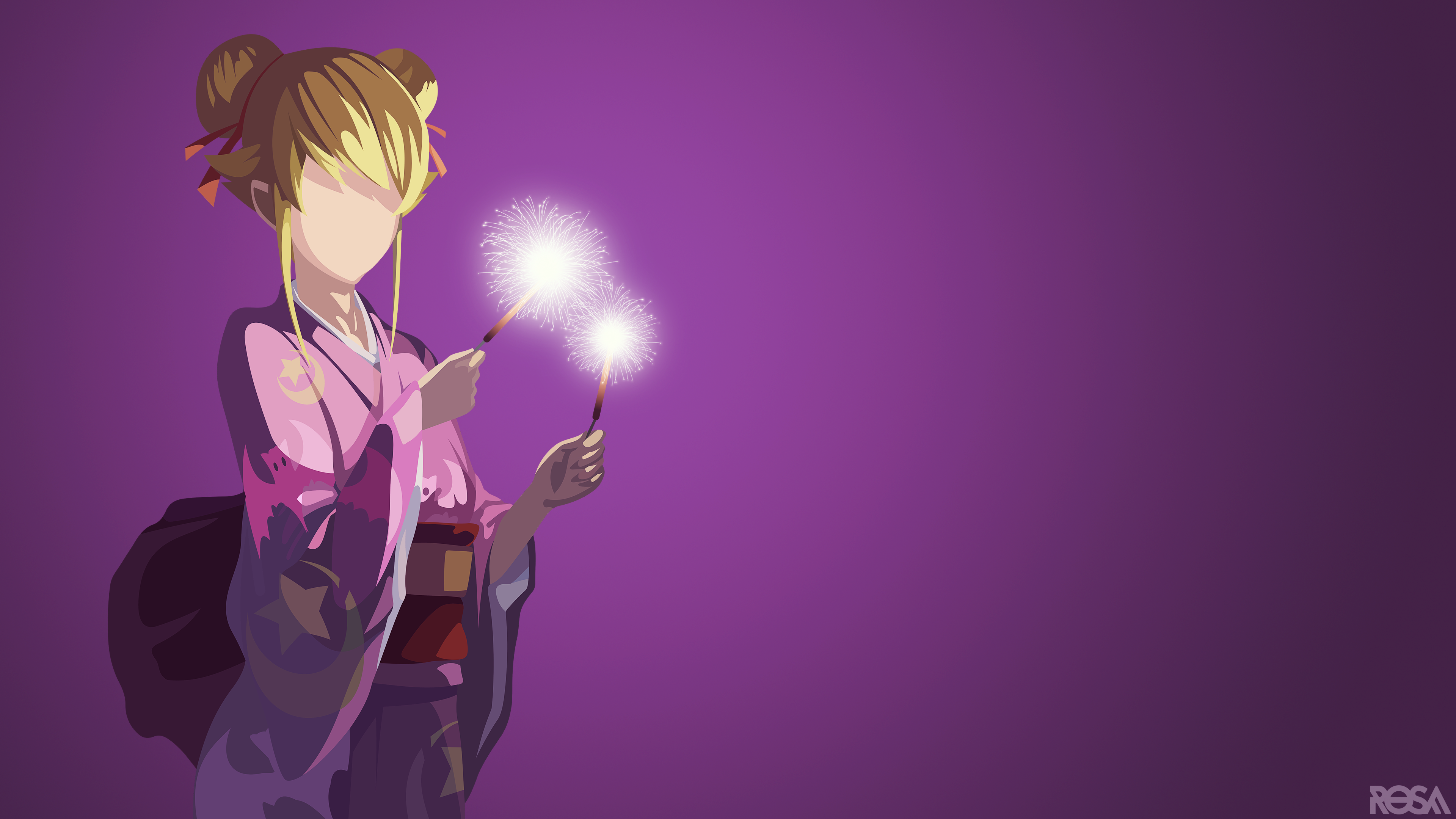 Oshino Shinobu from Monogatari Series holding sparklers HD Wallpaper