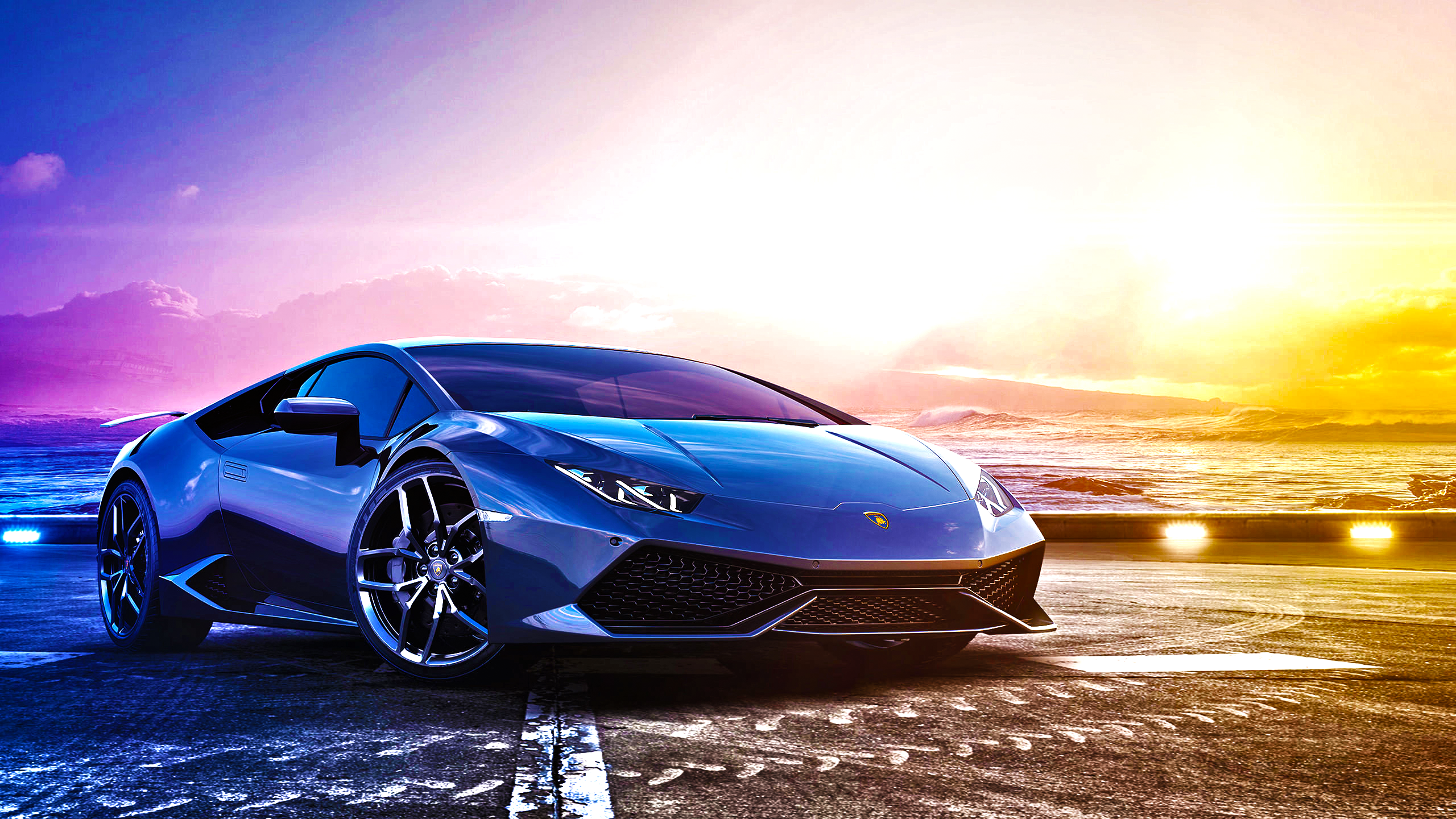 Blue Lamborghini Huracan LP 610-4 by the sea HD Wallpaper