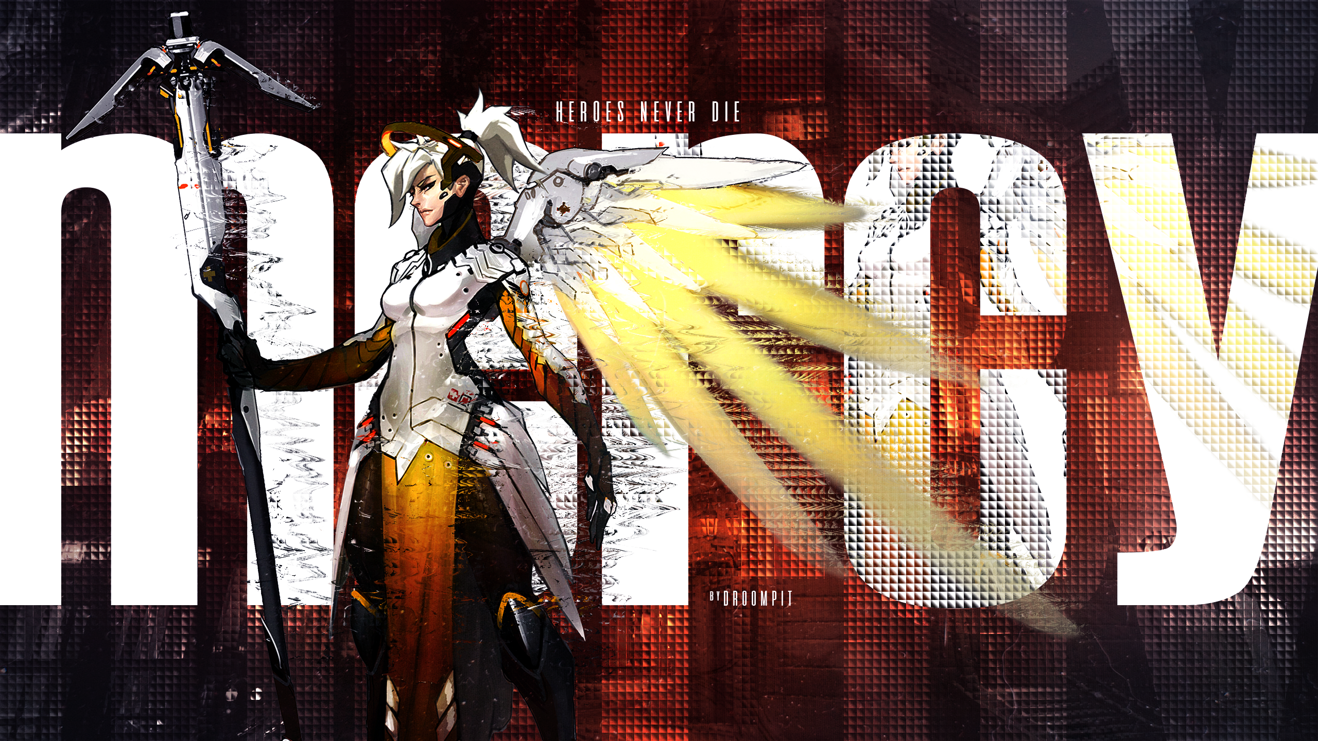 Mercy from Overwatch with "Heroes Never Die" HD Wallpaper