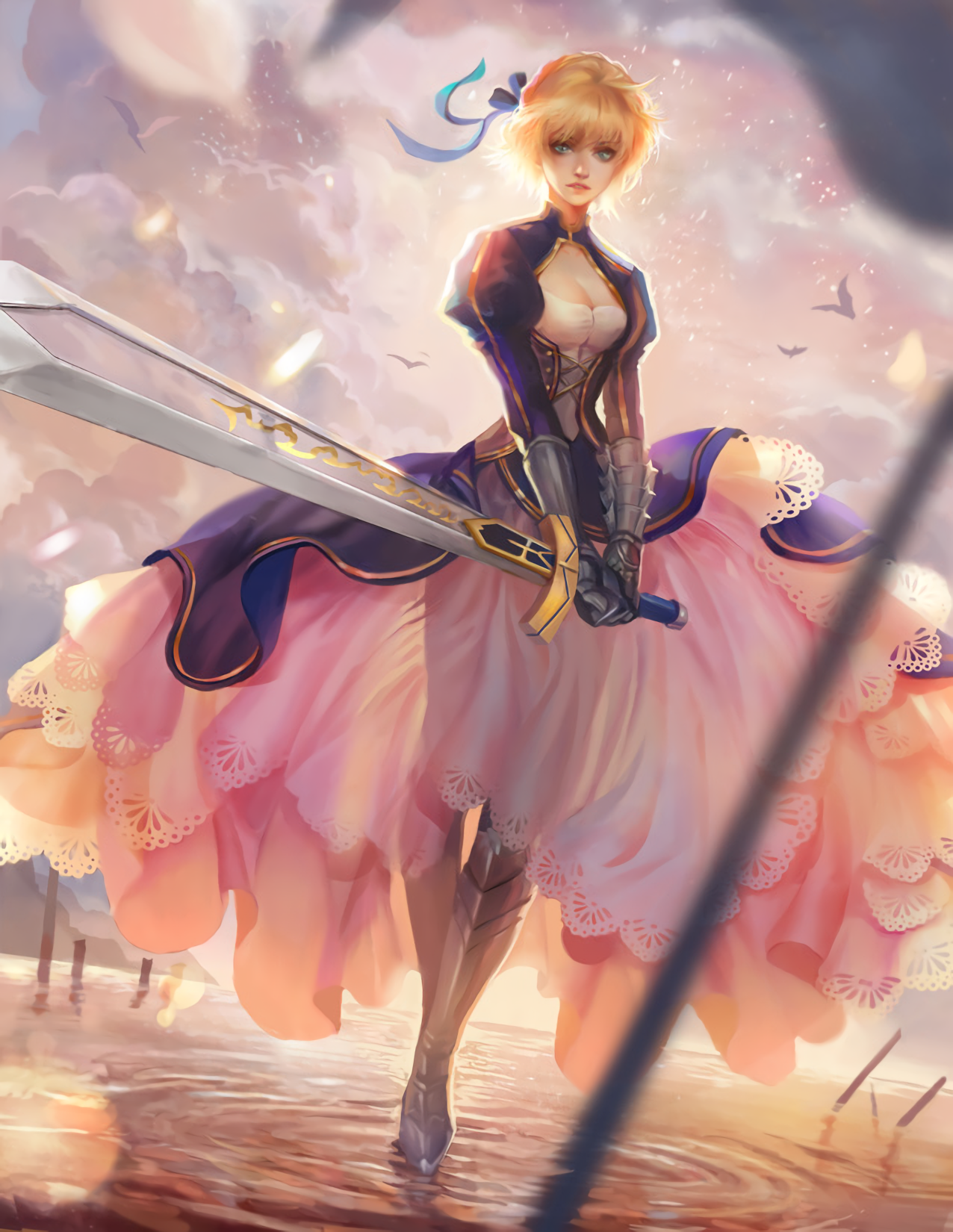 Saber from Fate/Stay Night with a sword HD Wallpaper