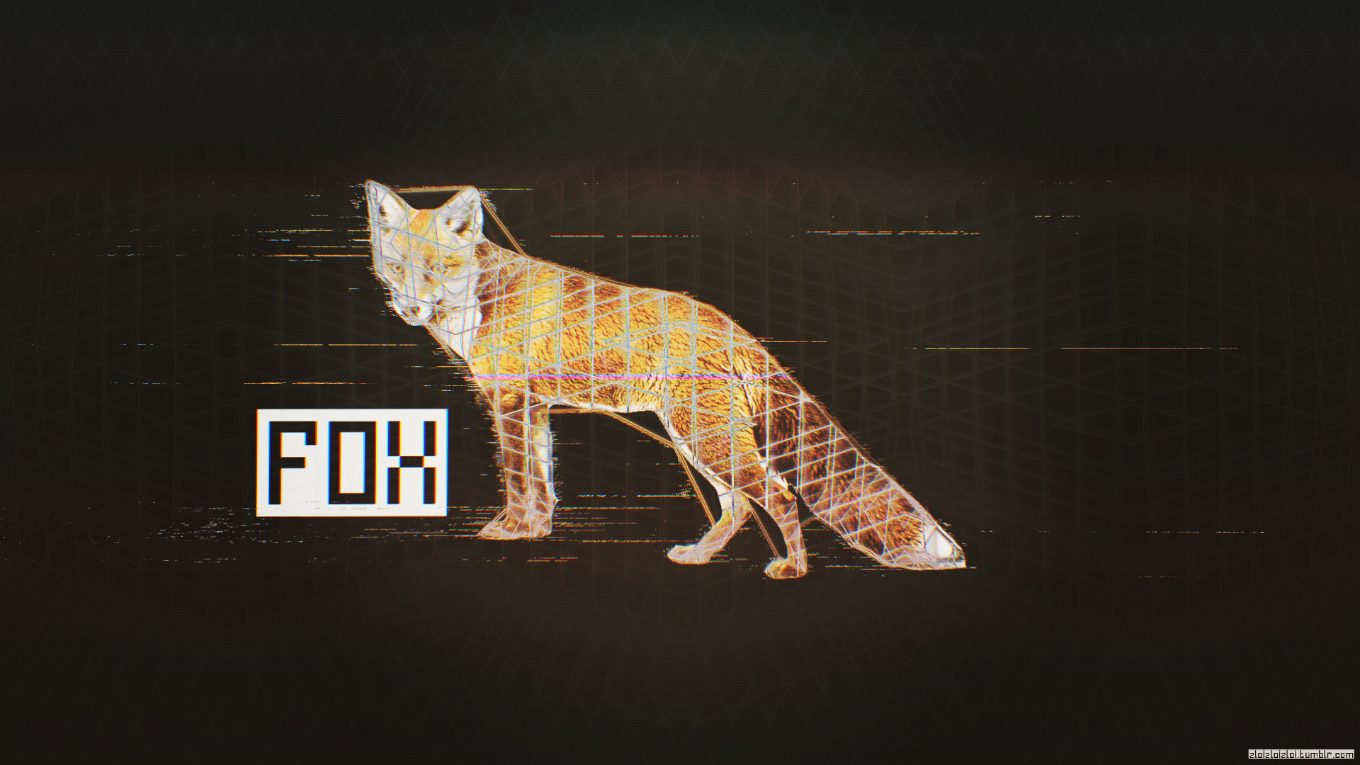Glitch art fox with "FOX" text HD Wallpaper
