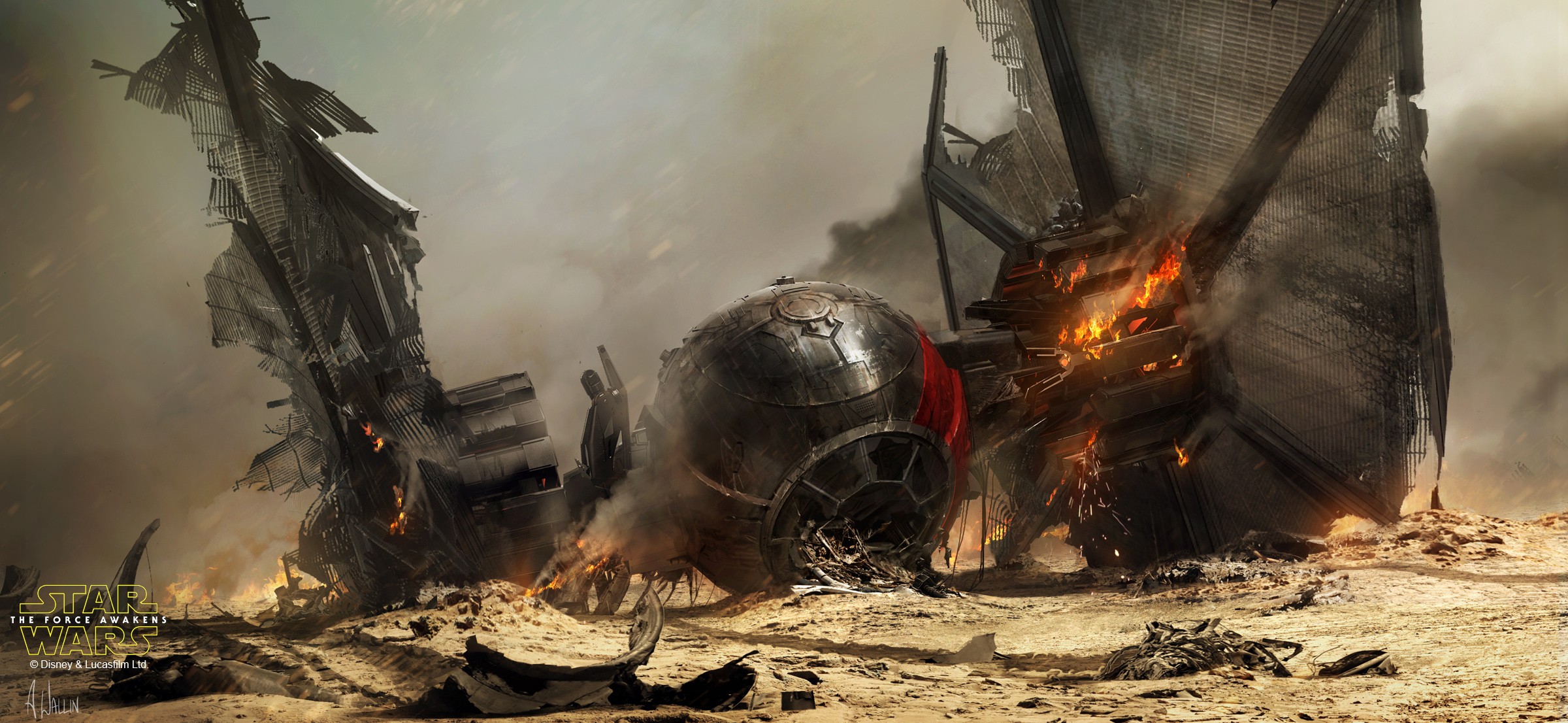 Destroyed TIE Fighter from Star Wars: The Force Awakens HD Wallpaper