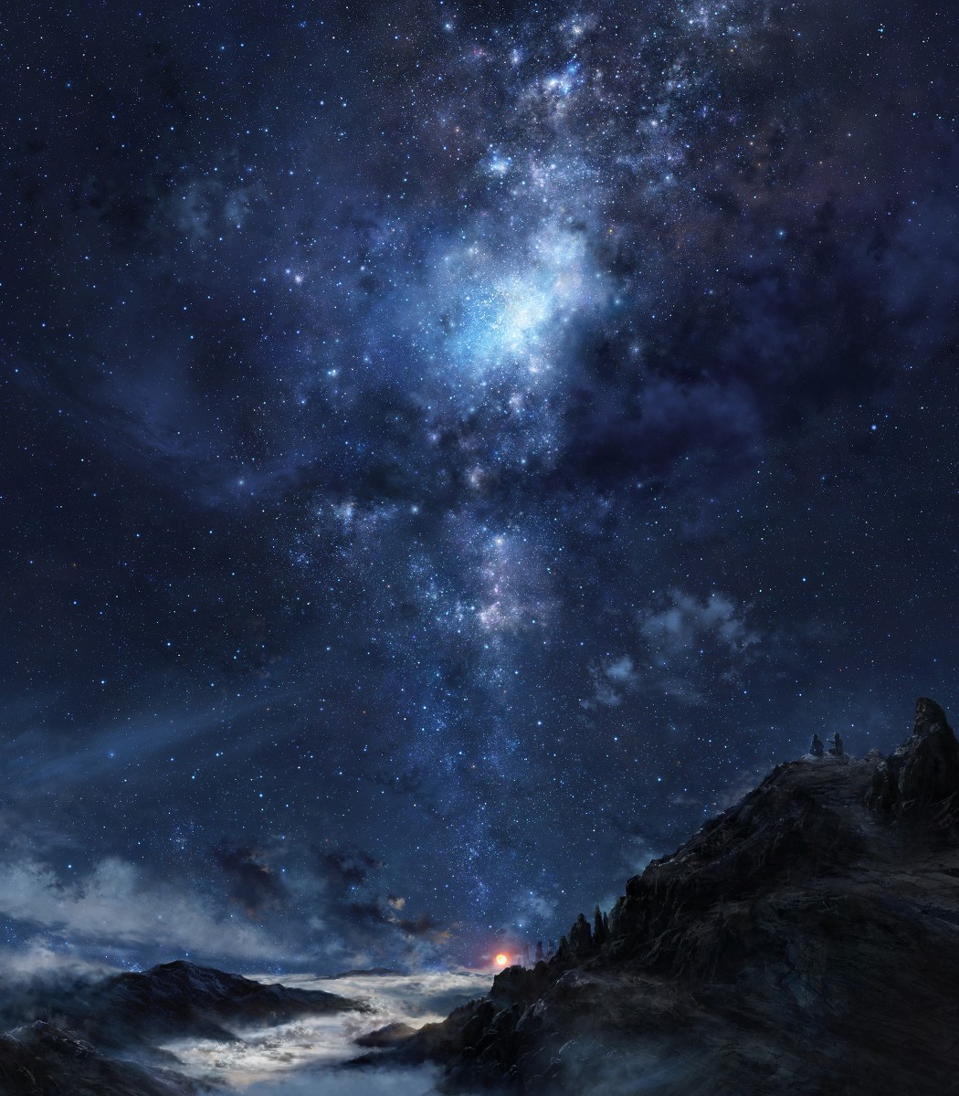 Night sky with galaxy and mountains HD Wallpaper