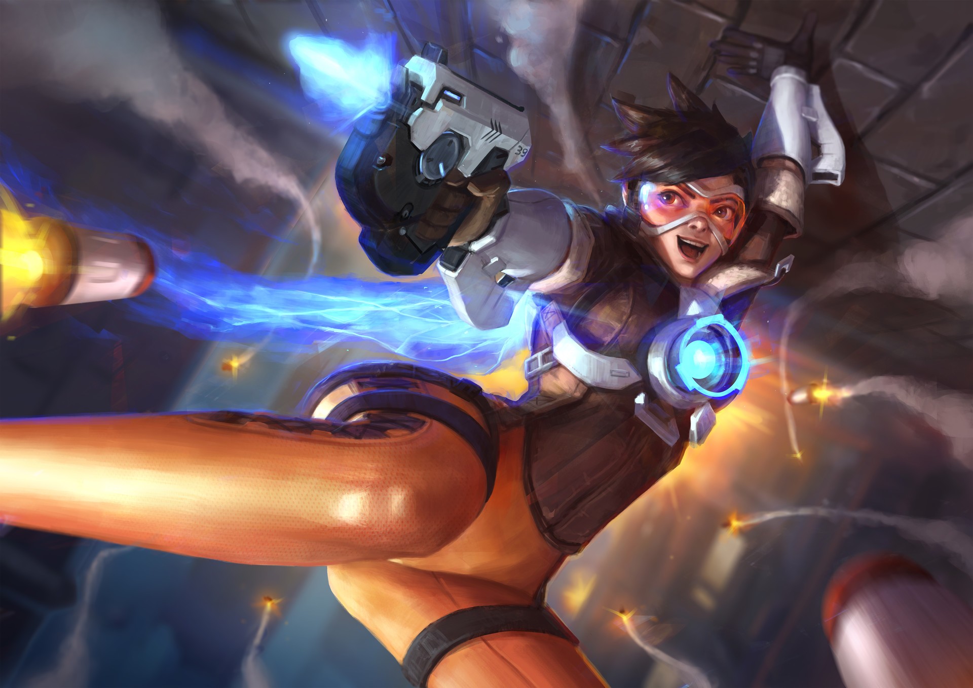 Tracer from Overwatch in action HD Wallpaper