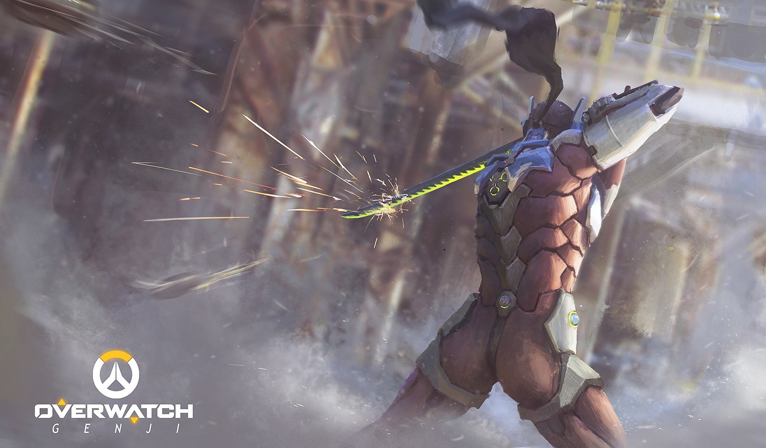Genji from Overwatch with a sword HD Wallpaper