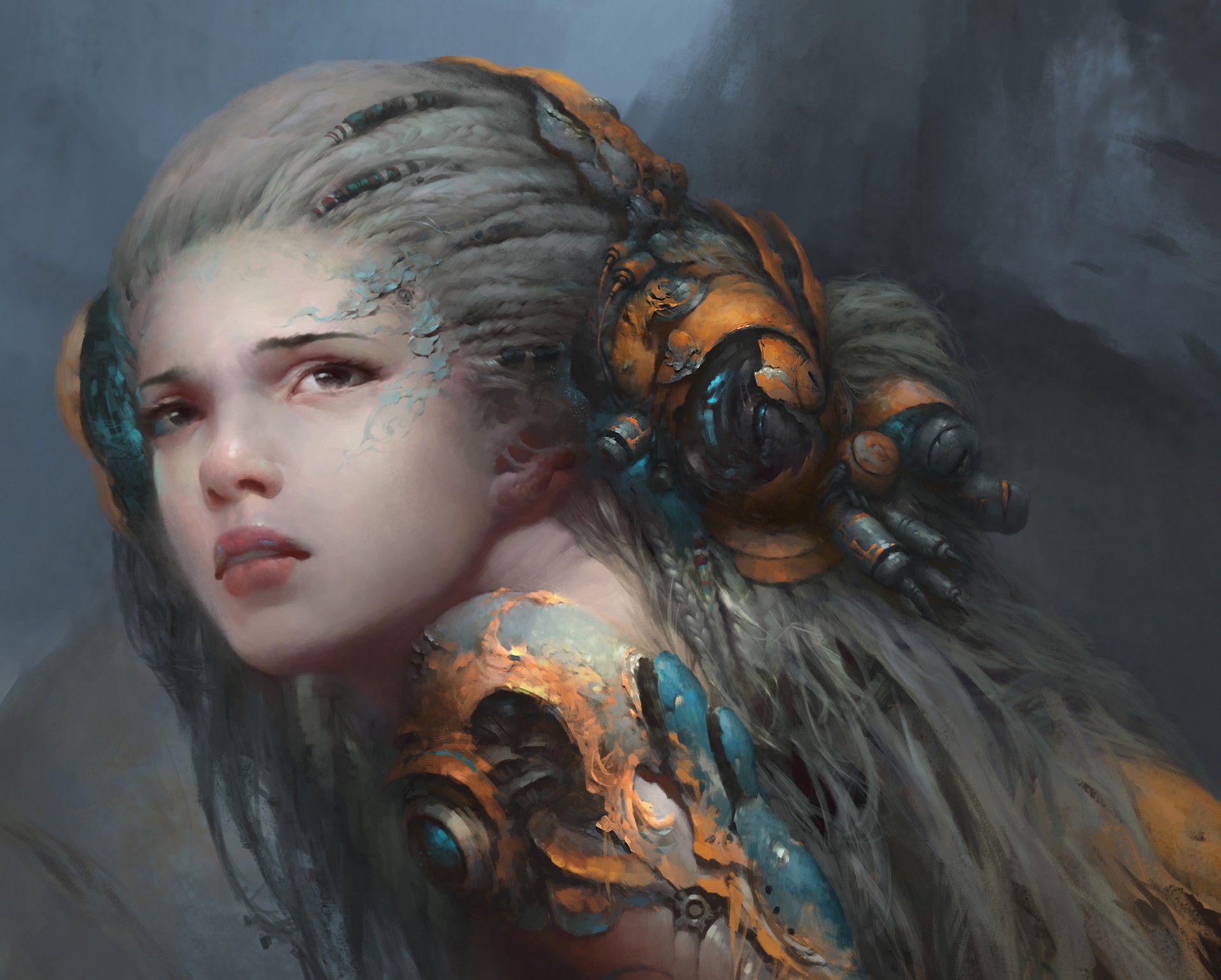 Fantasy girl with mechanical enhancements HD Wallpaper