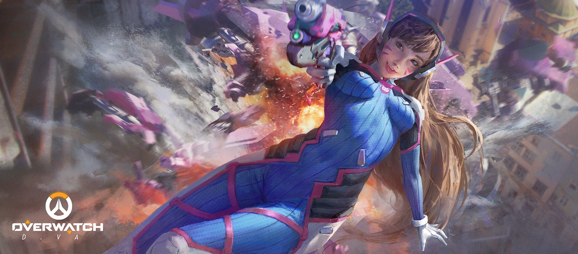 D.Va from Overwatch in a battle HD Wallpaper