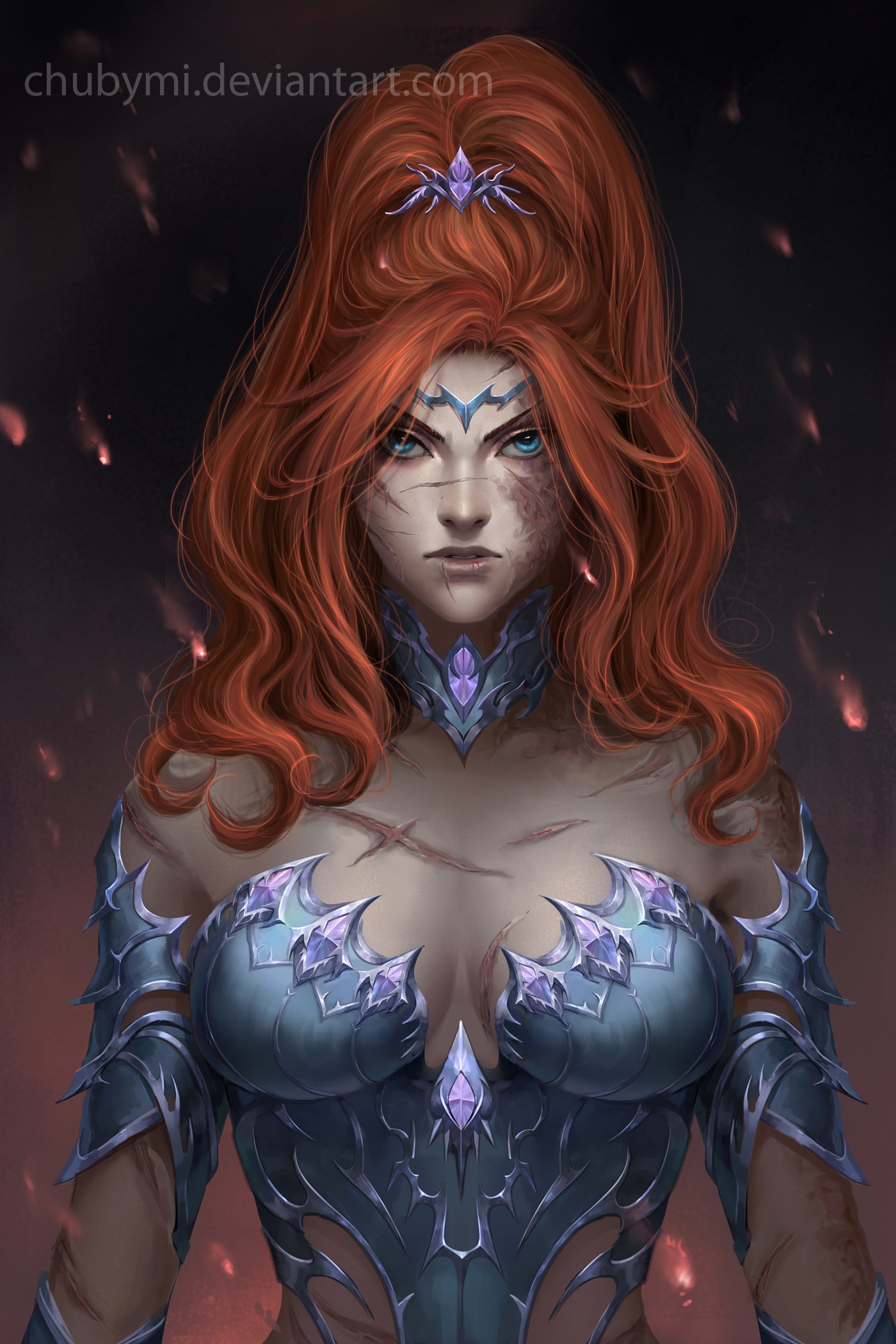 Fantasy warrior woman with red hair and scars HD Wallpaper