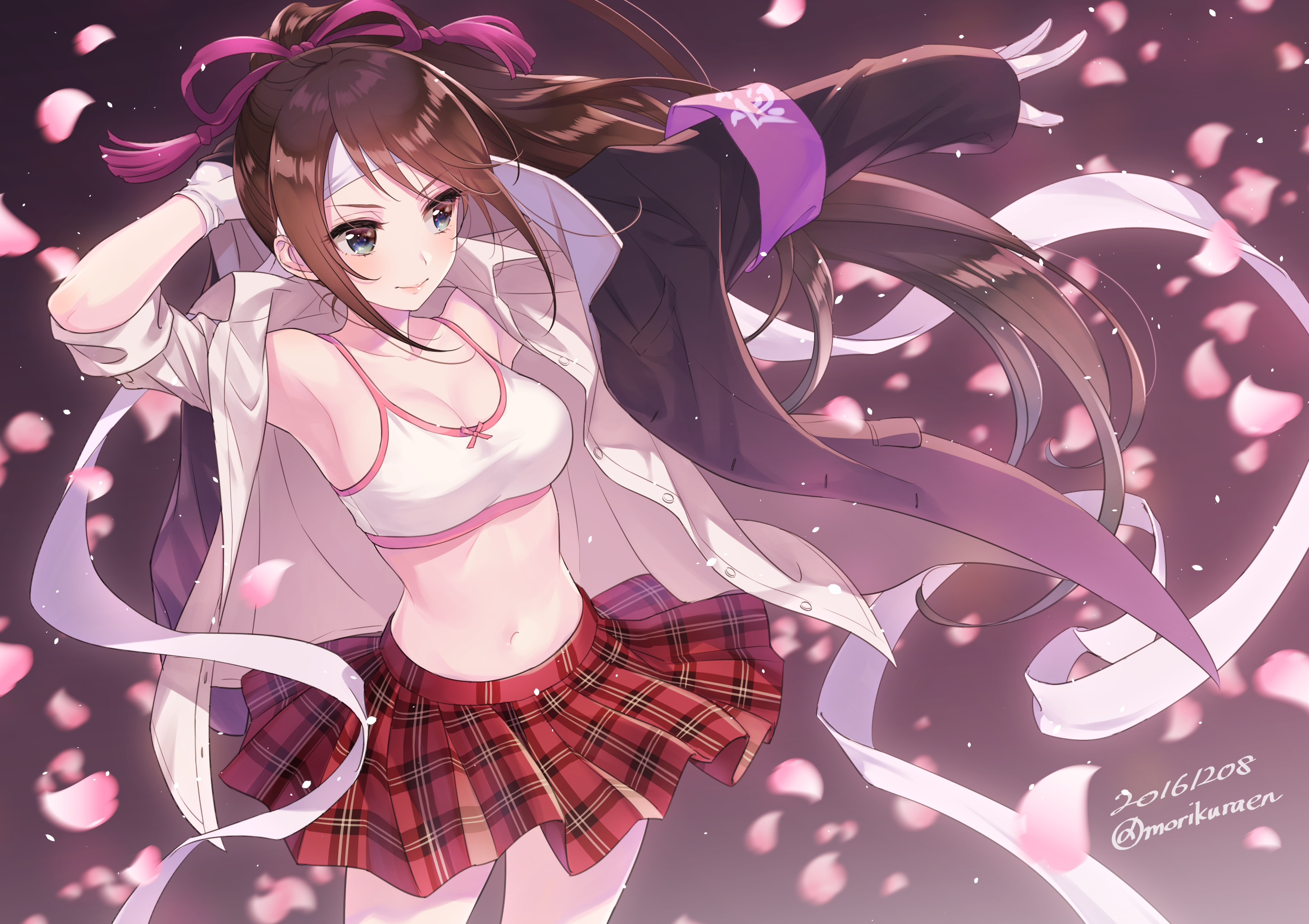 Anime girl with ponytail and plaid skirt HD Wallpaper