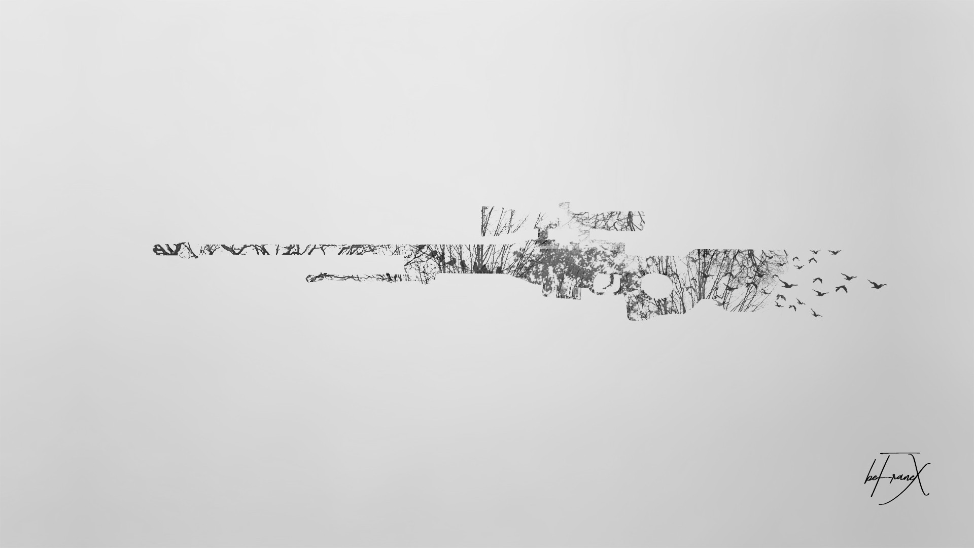 Minimalist double exposure of a sniper rifle with birds HD Wallpaper