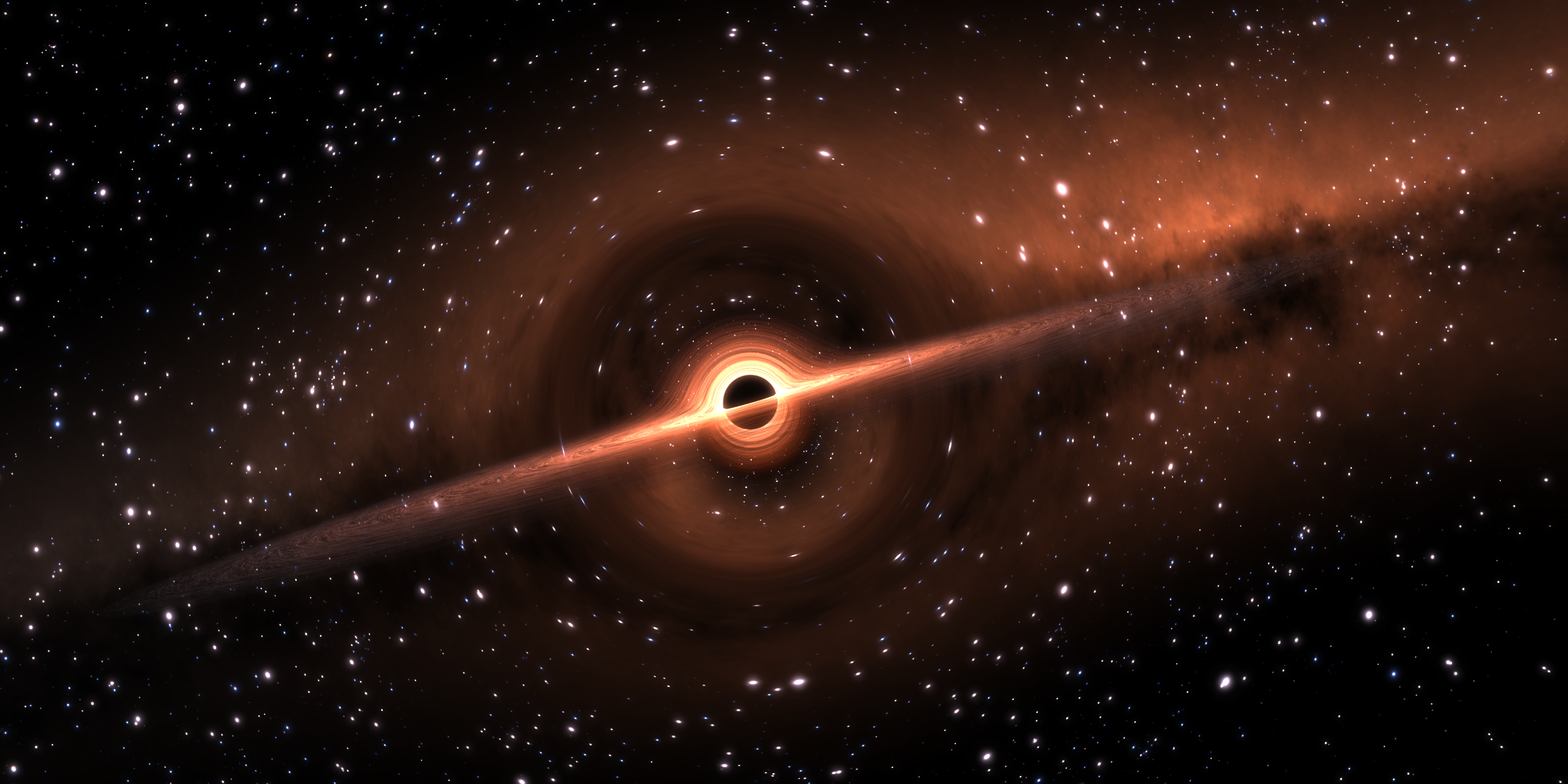 Black hole with accretion disk and stars HD Wallpaper