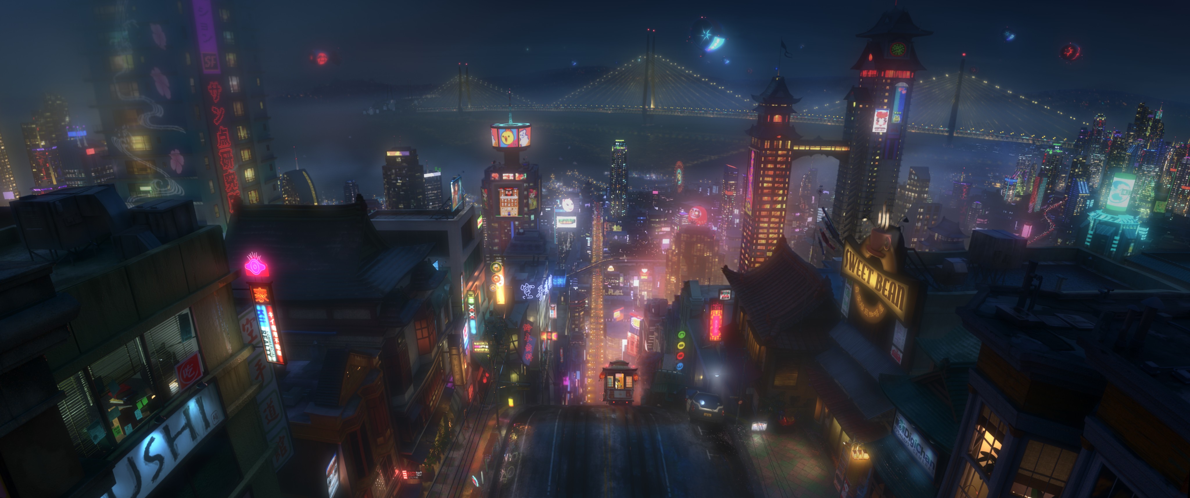Big Hero 6 San Fransokyo Cityscape at Night HD Wallpaper
