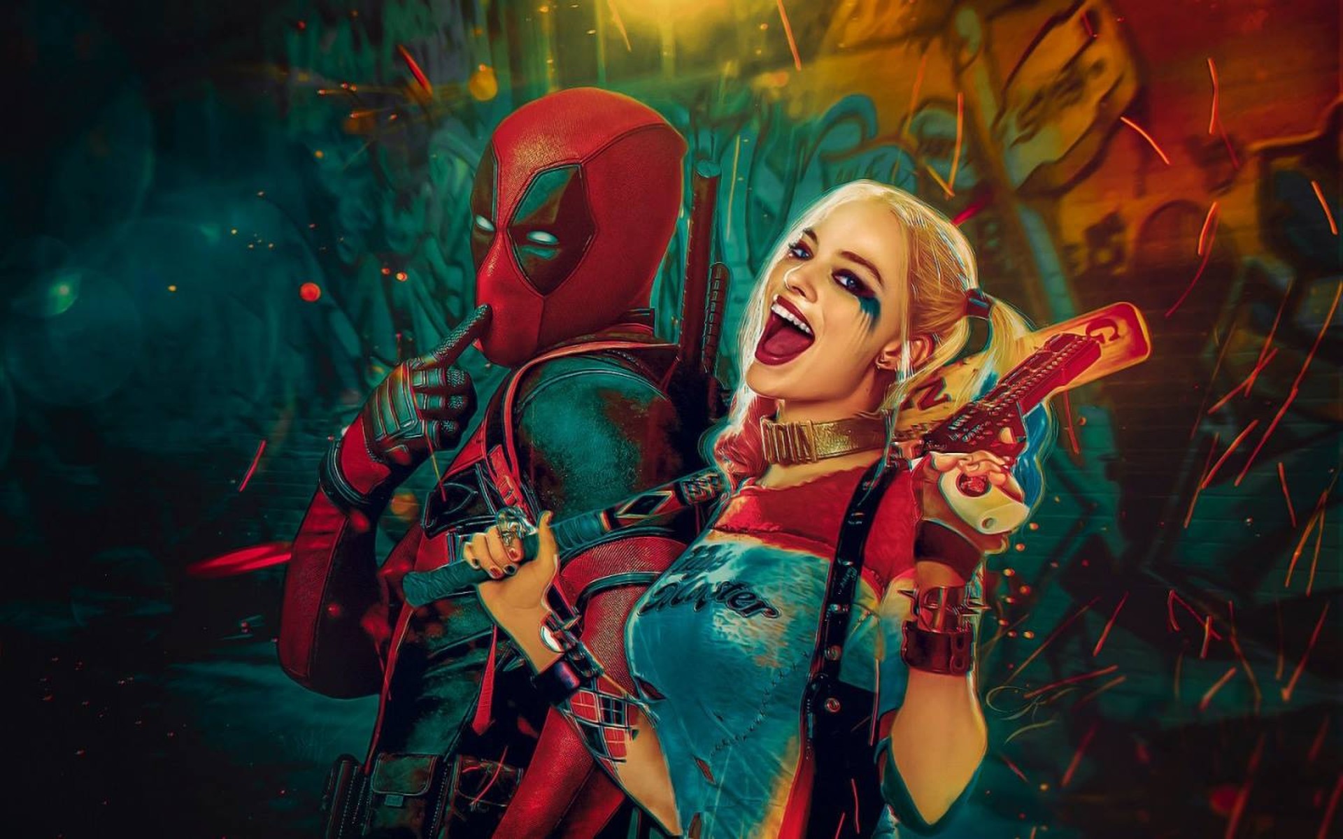 Deadpool and Harley Quinn from Marvel and DC Comics HD Wallpaper