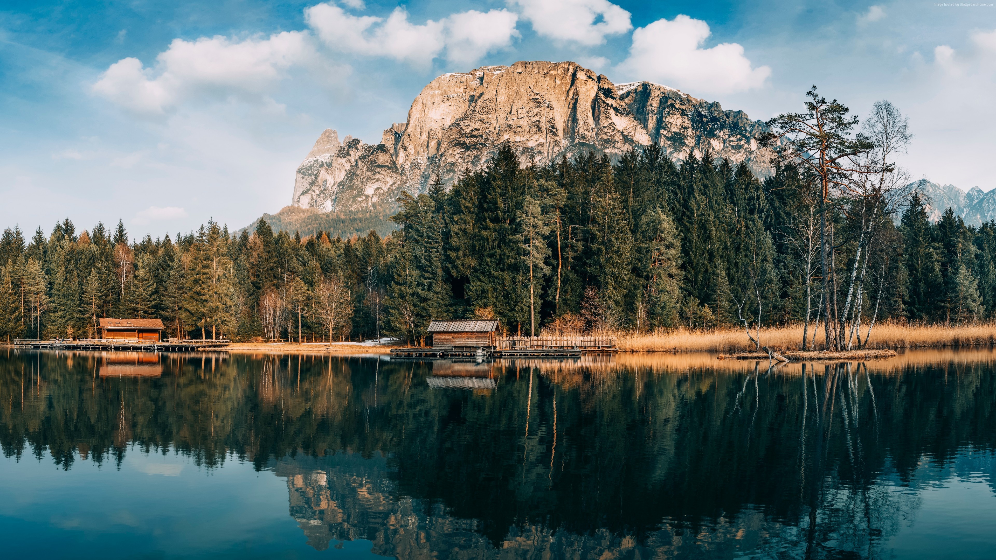 Lake with forest and mountains reflection HD Wallpaper