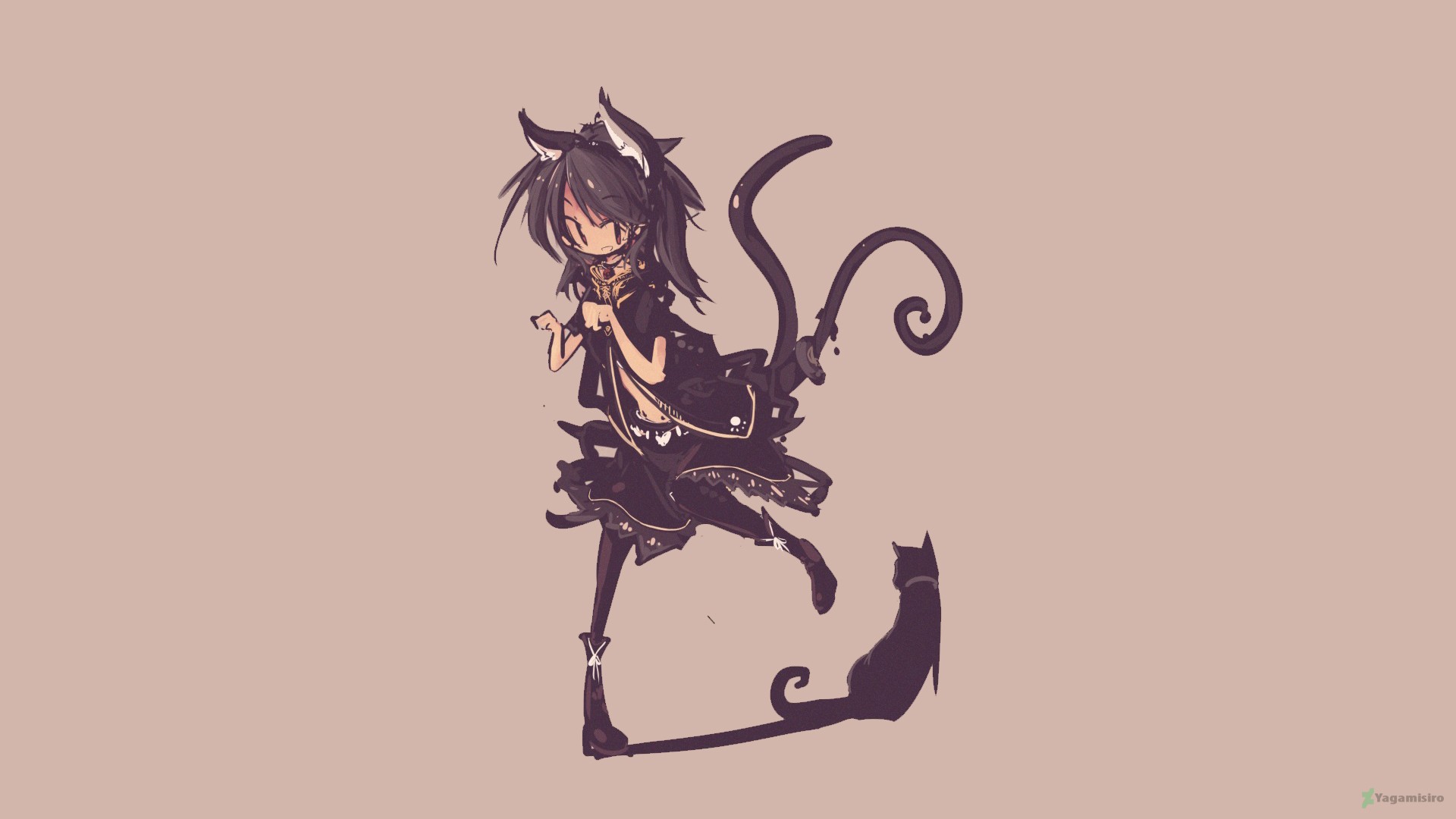 Anime girl with cat ears and tail HD Wallpaper