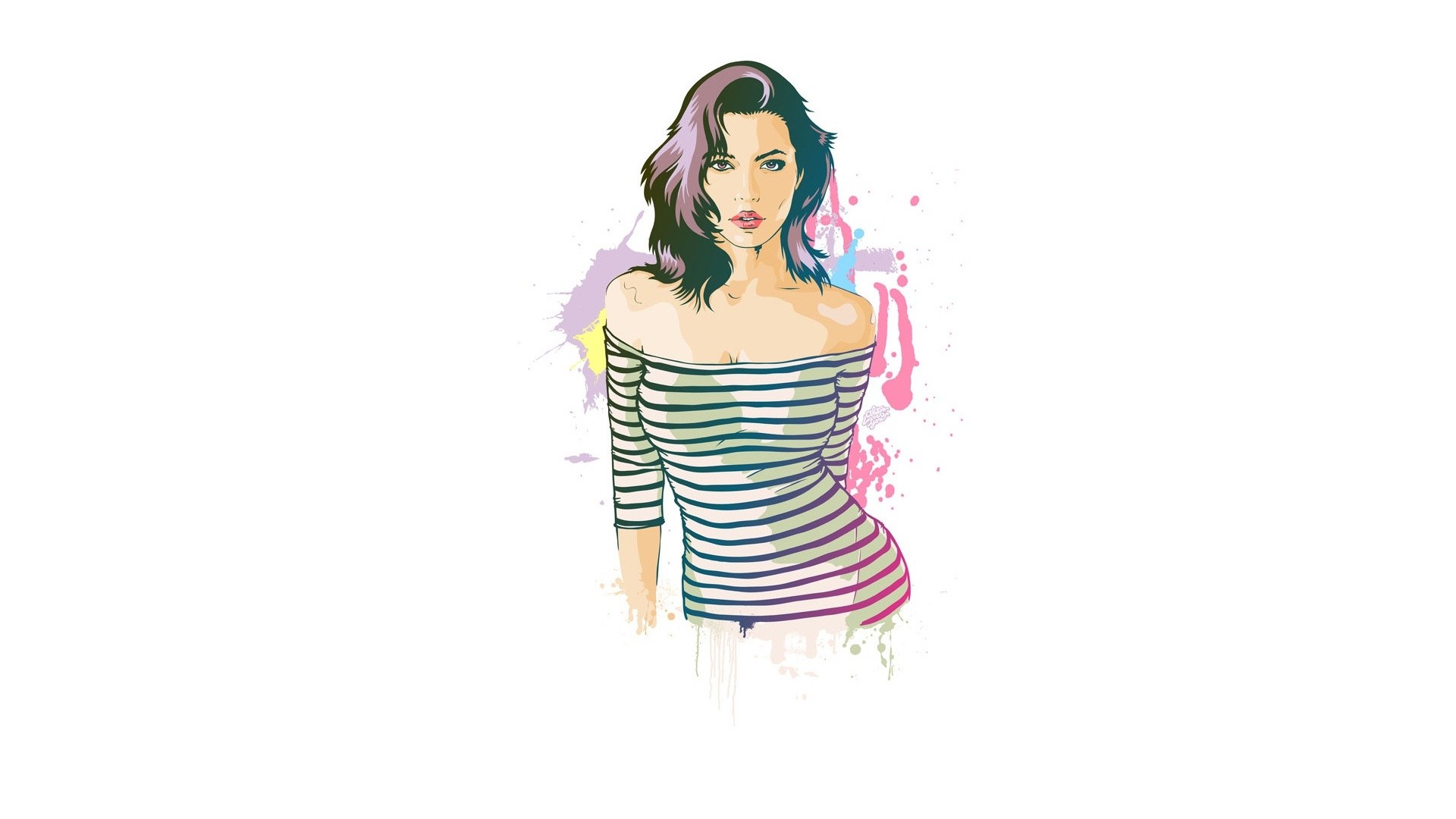Artwork of a woman with colorful splashes HD Wallpaper