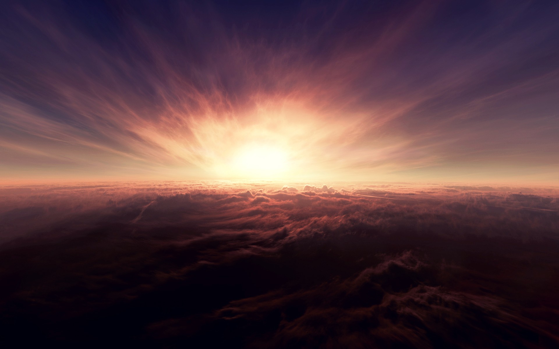 Sunset over clouds HD Wallpaper