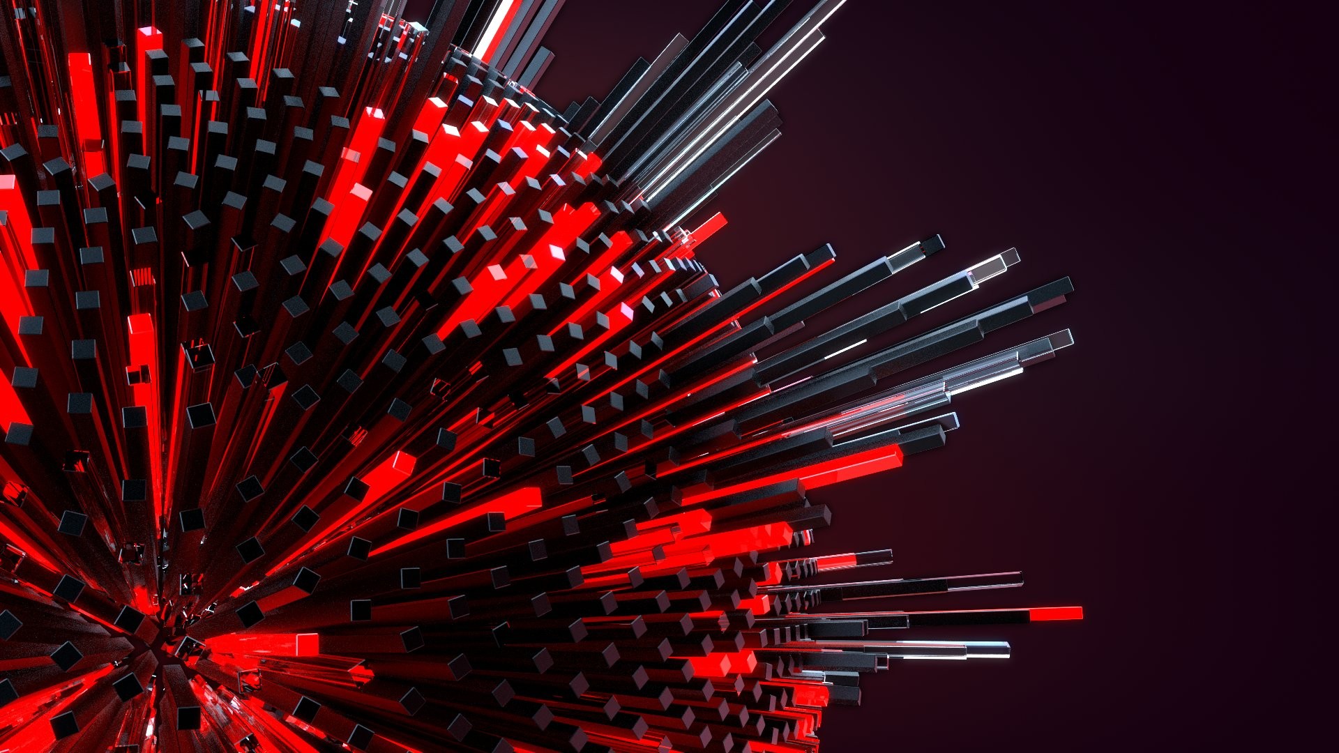 Abstract 3D geometric explosion of red and black rods HD Wallpaper