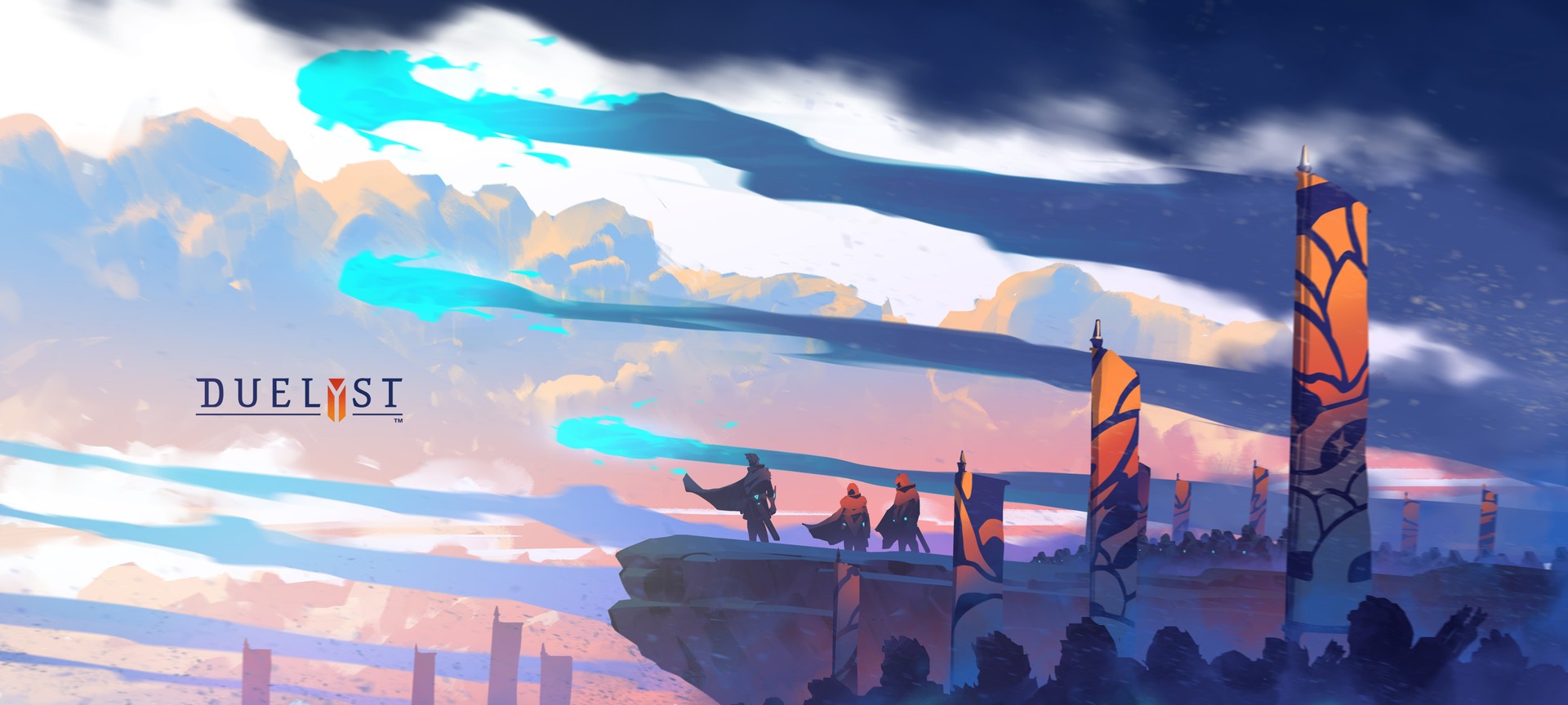 Duelyst artwork with figures and towers HD Wallpaper