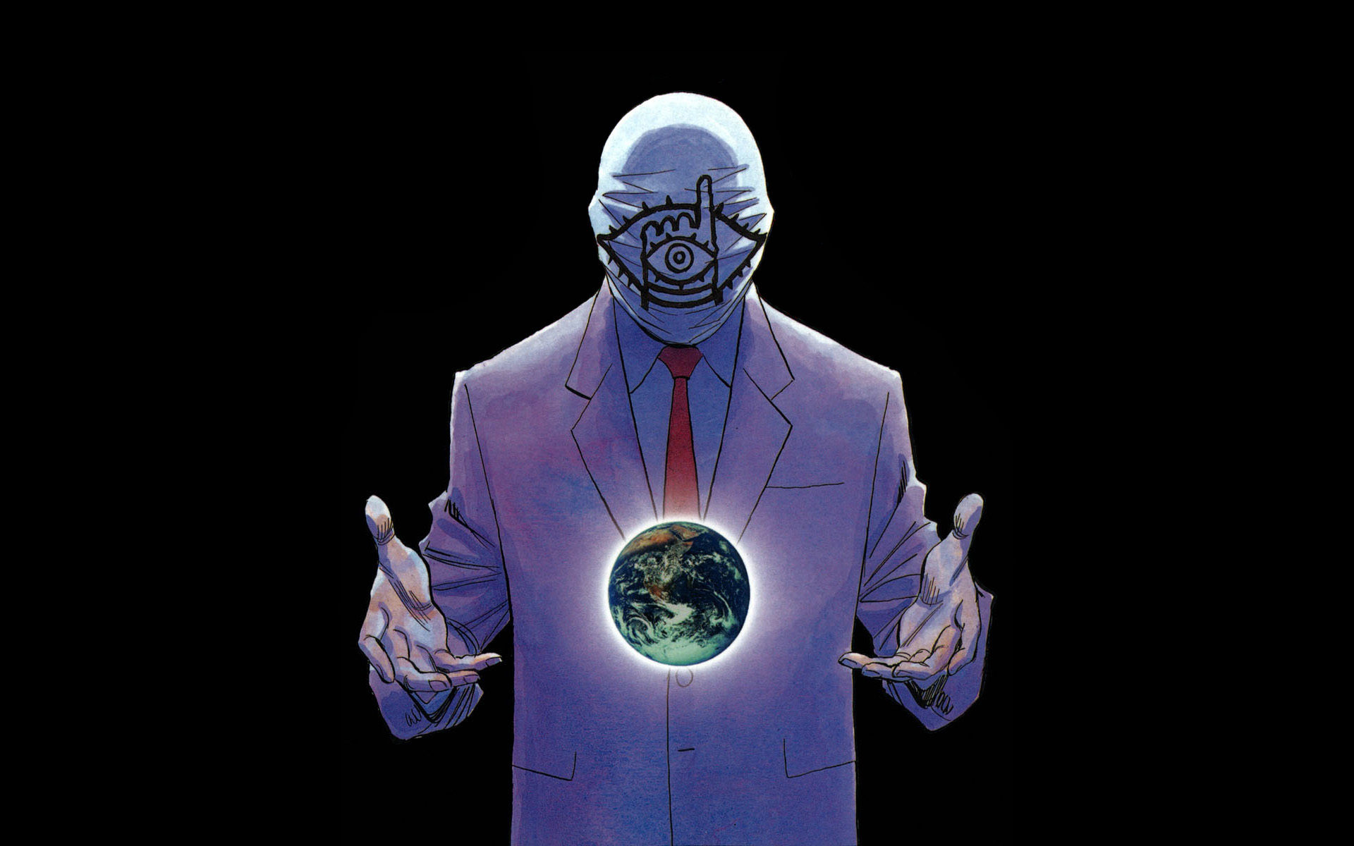 Man with eye symbol on face holding Earth from 20th Century Boys HD Wallpaper