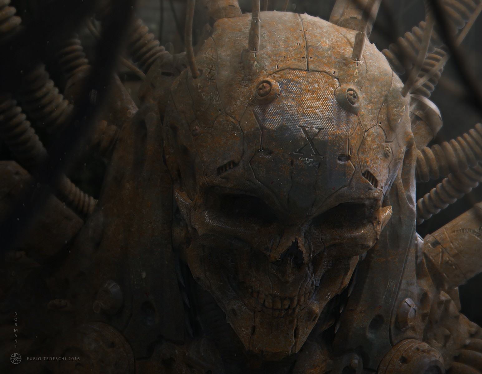 CGI skull with mechanical implants HD Wallpaper