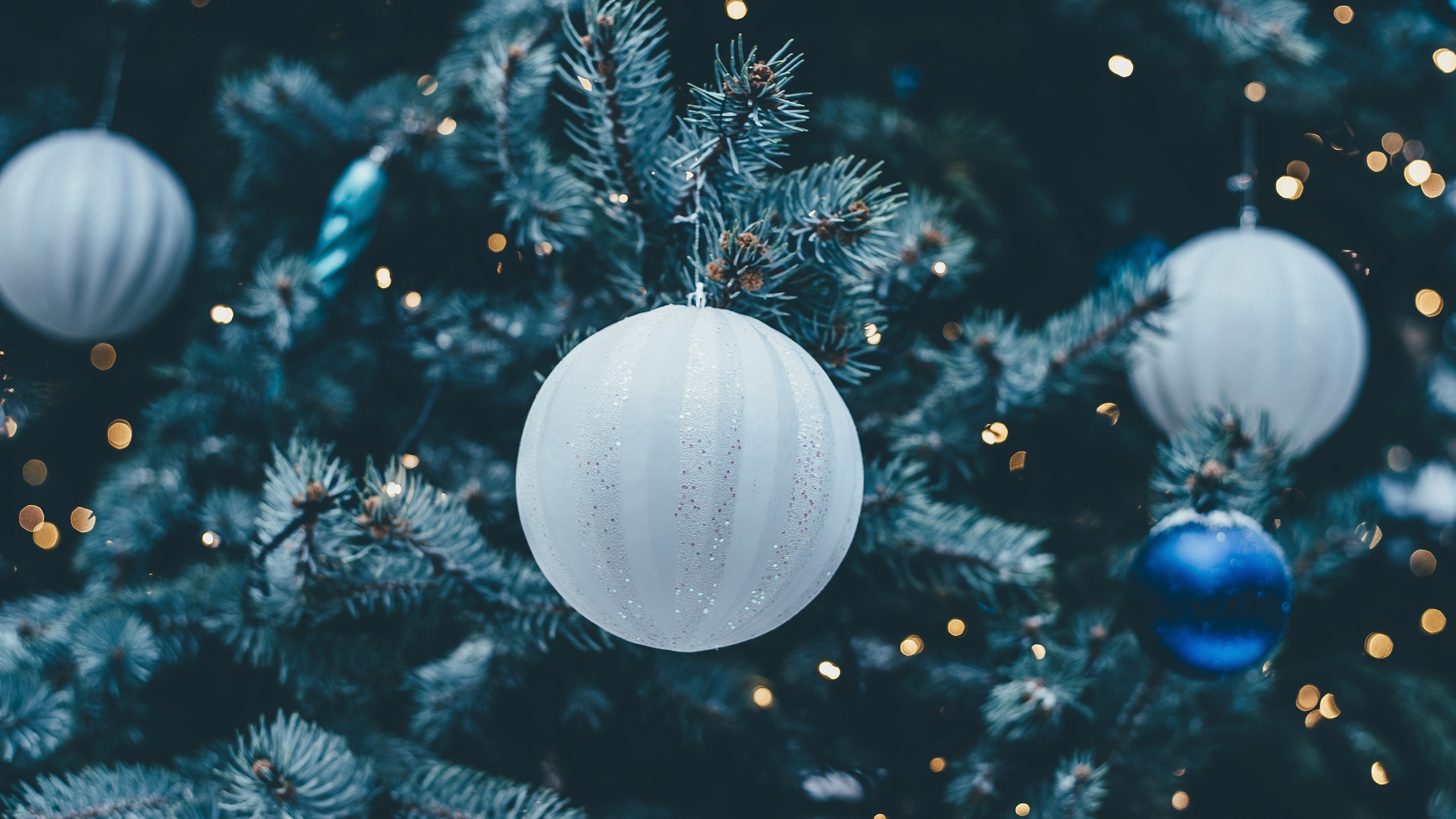 Christmas tree with ornaments and lights HD Wallpaper