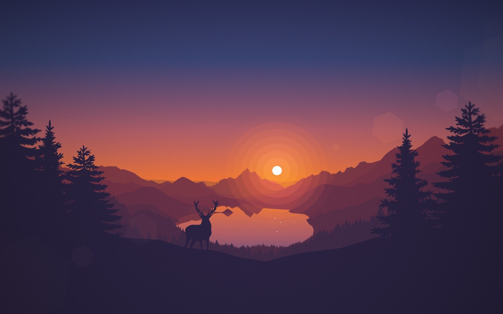 Deer in a minimalist landscape at sunset HD Wallpaper