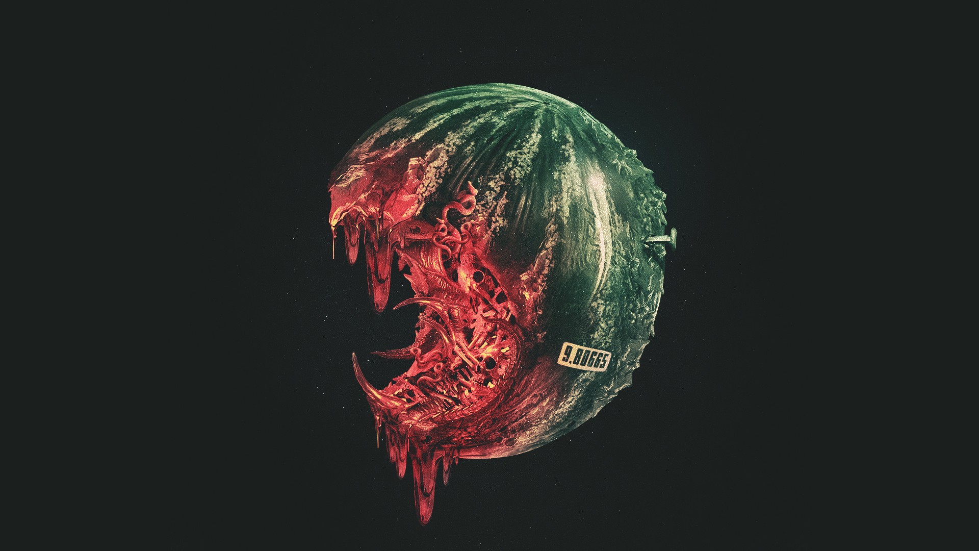 Mutated Watermelon with Teeth and Dripping Flesh HD Wallpaper