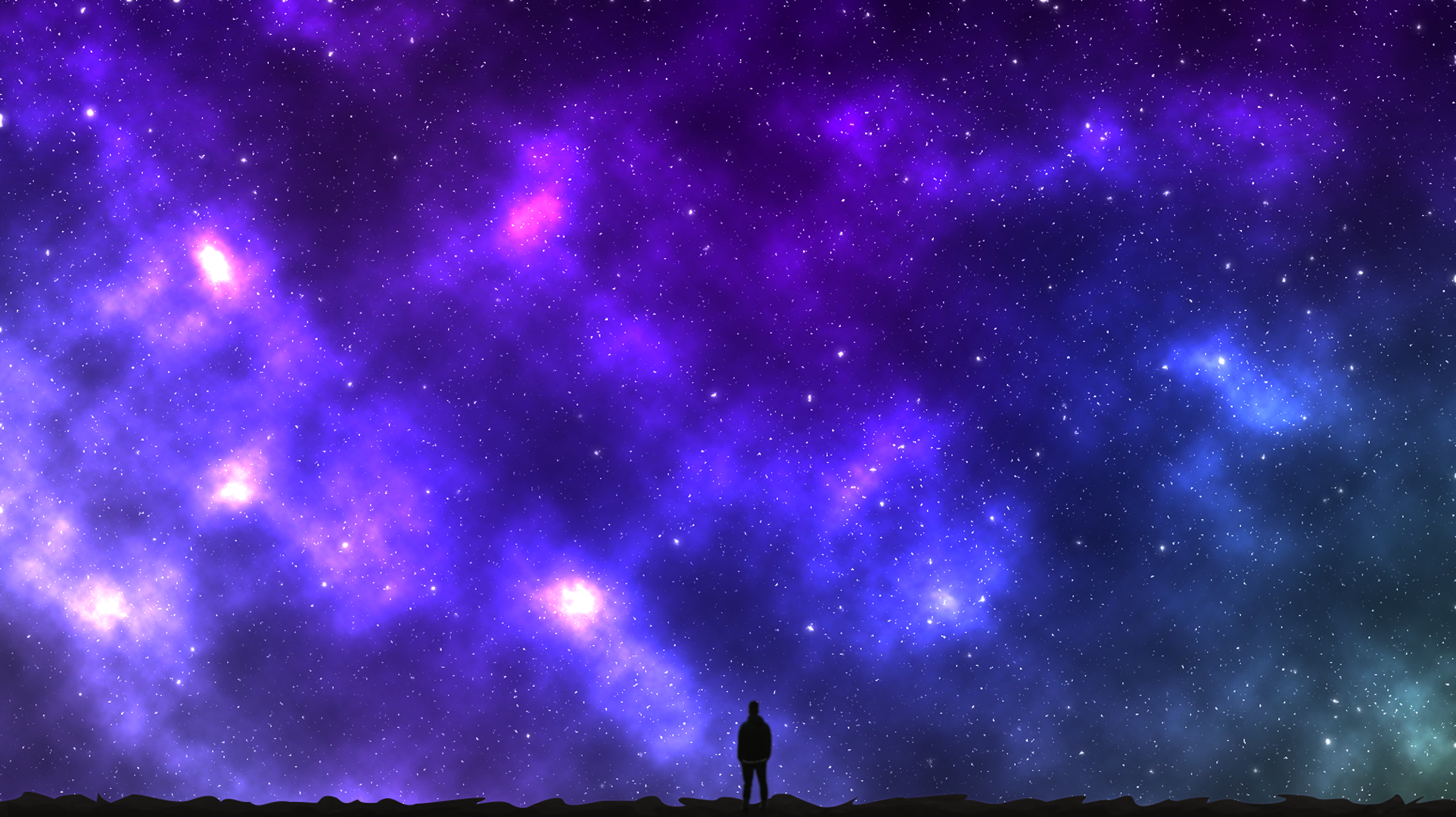 Silhouette of a man against a vibrant galaxy HD Wallpaper