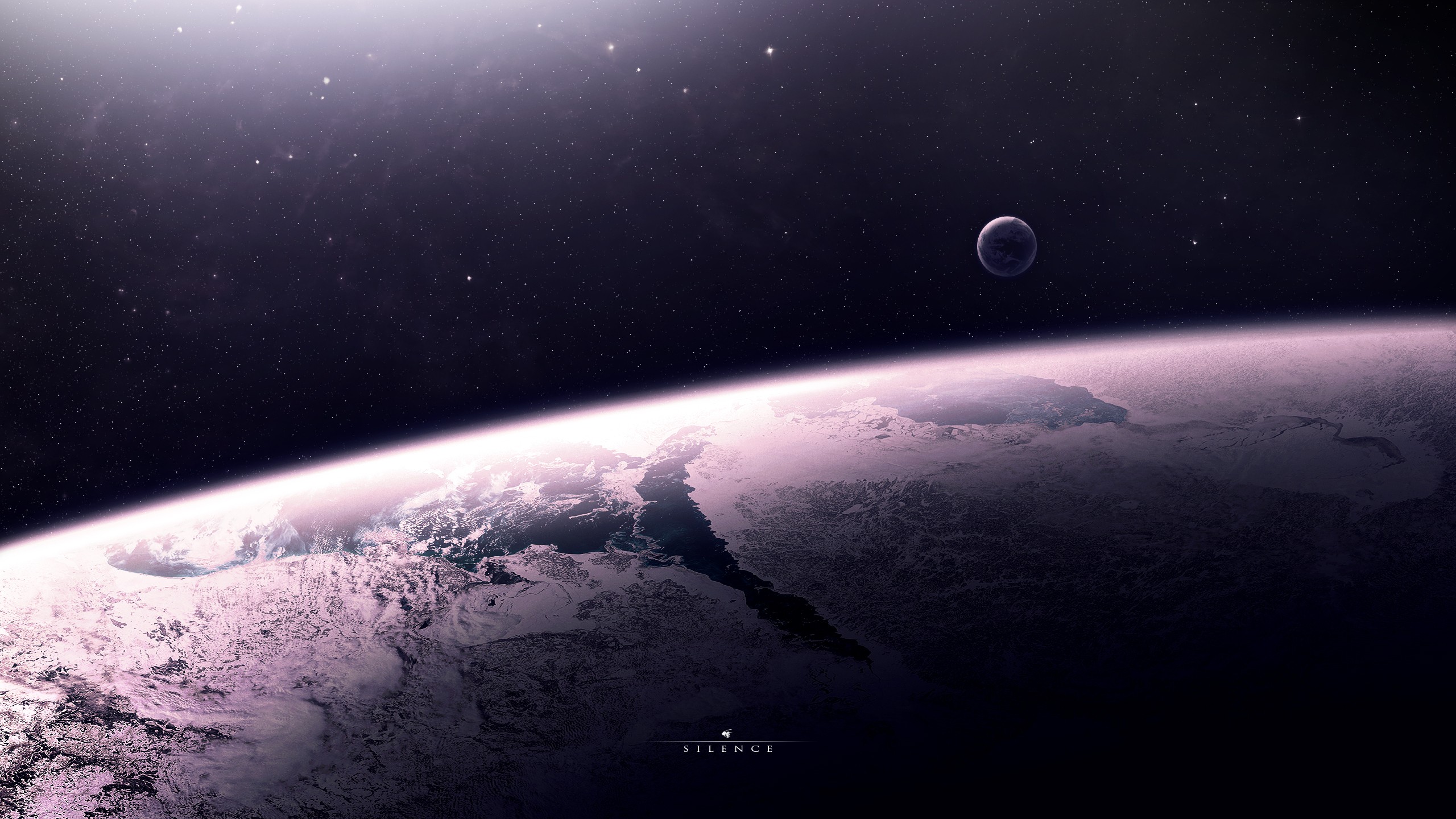 Artwork of a planet and moon in space HD Wallpaper