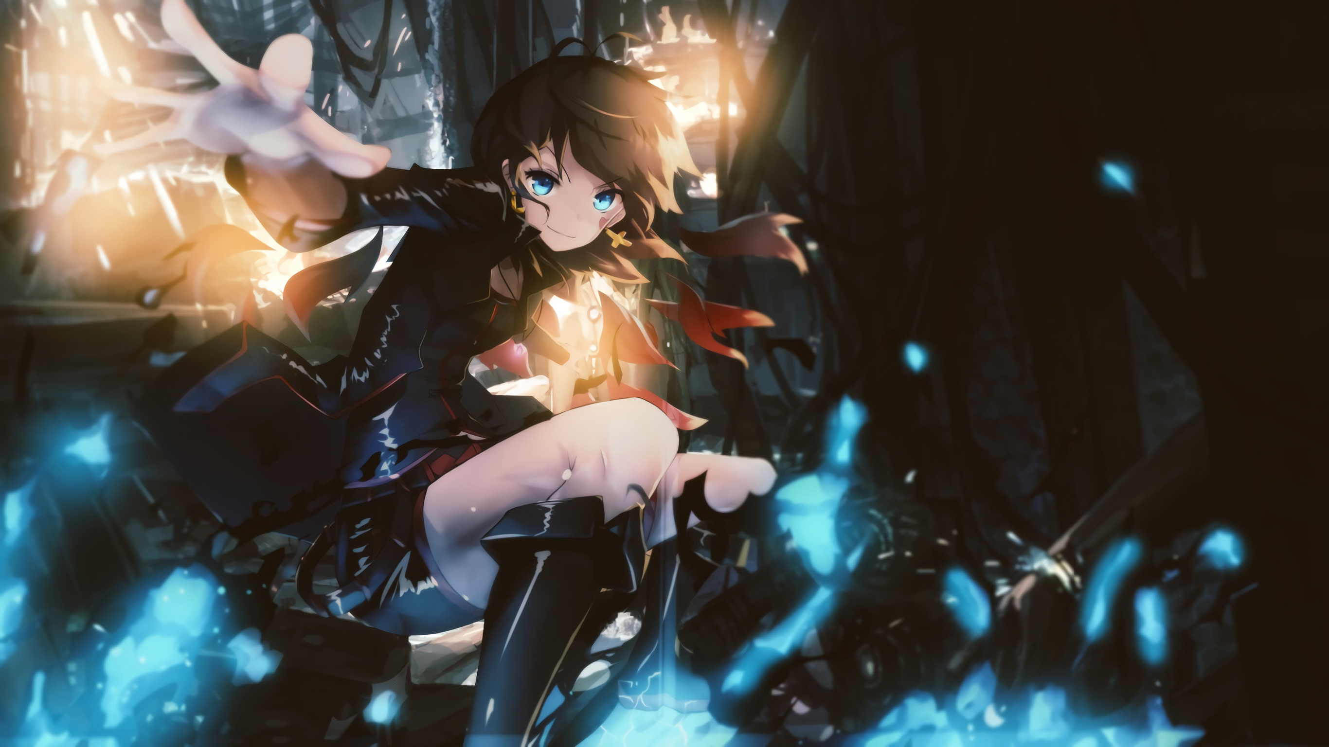 Anime girl with blue eyes and red scarf HD Wallpaper
