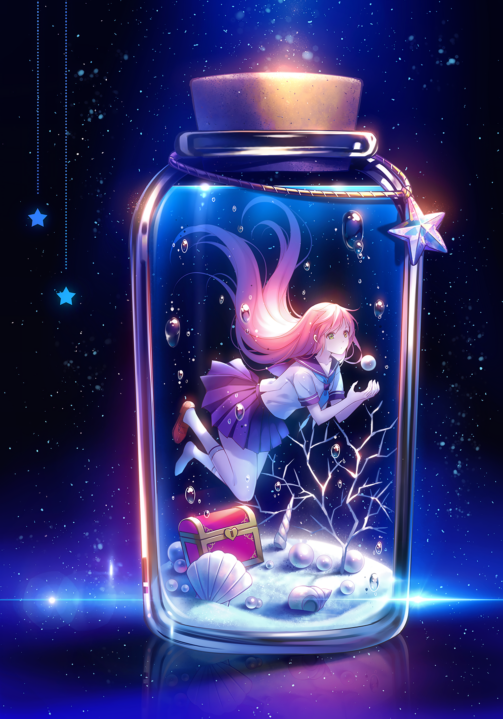 Anime girl with pink hair in a bottle HD Wallpaper