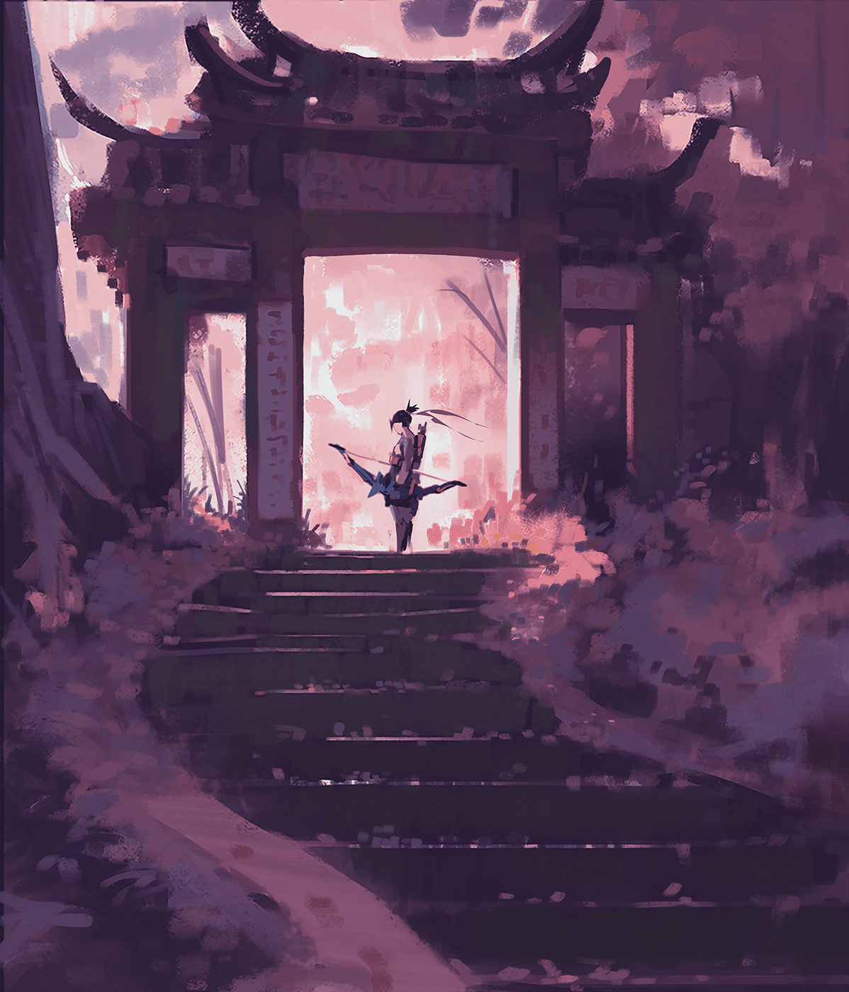 Hanzo from Overwatch in front of a Japanese temple HD Wallpaper