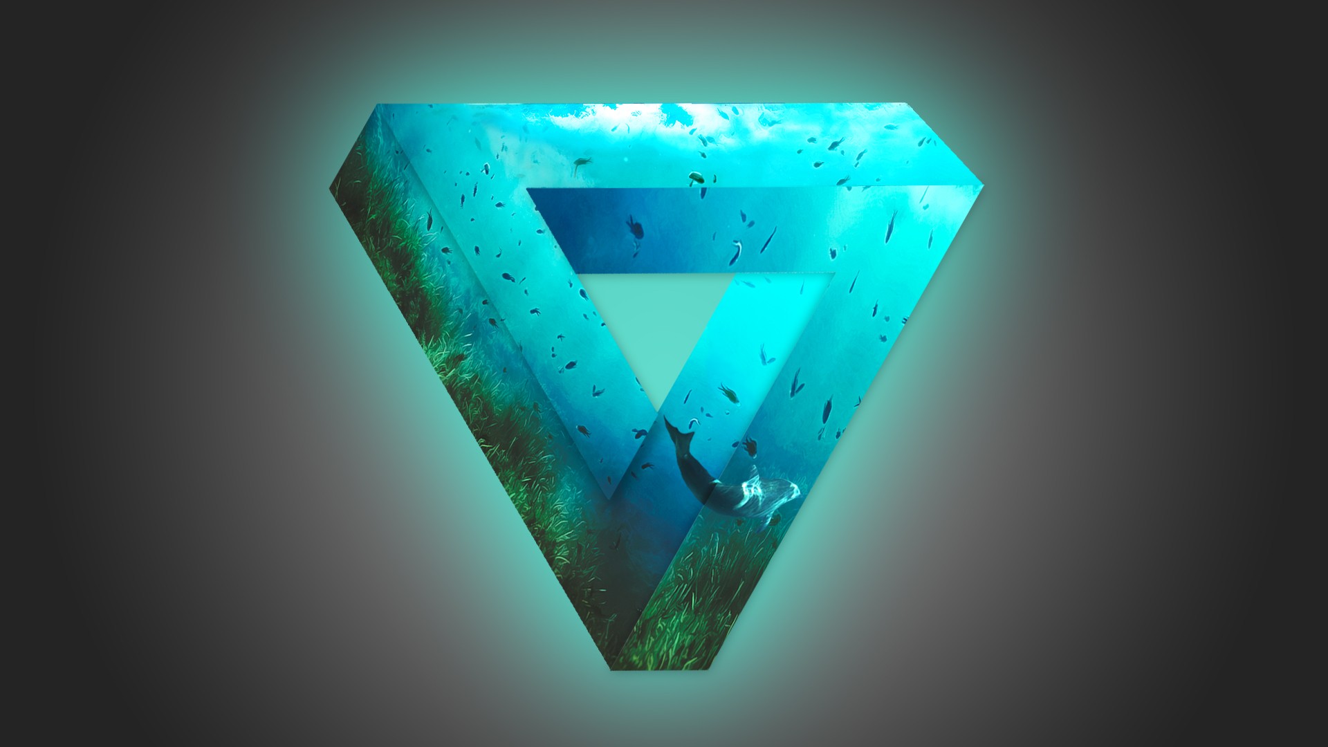 Penrose triangle optical illusion with underwater scene HD Wallpaper