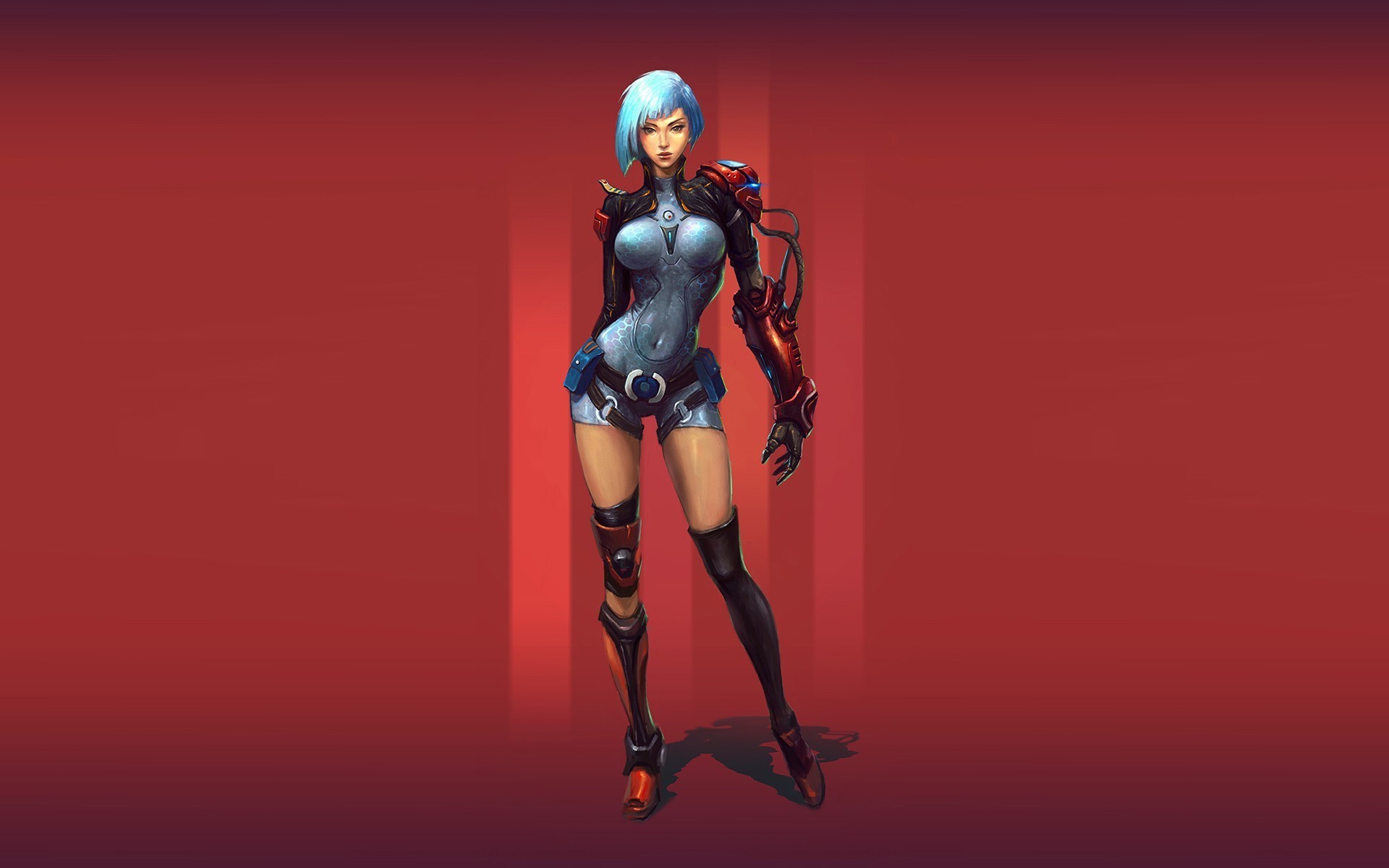 Woman in futuristic armor with blue hair HD Wallpaper