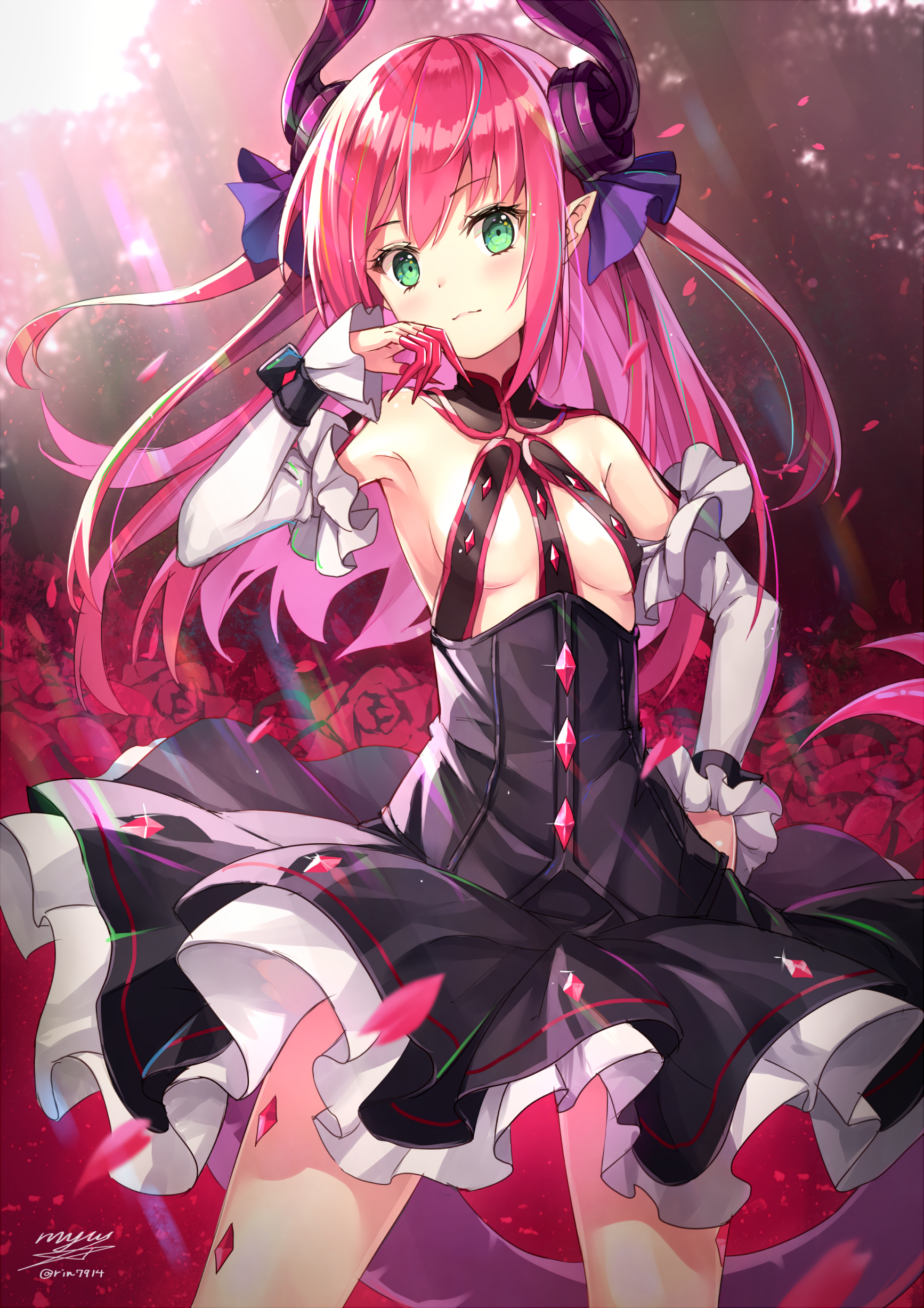 Anime girl with pink hair and horns from Fate/Grand Order HD Wallpaper