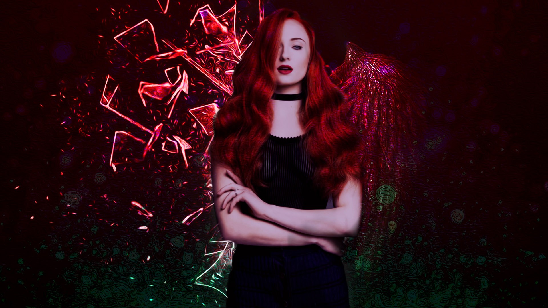 Sophie Turner with red hair and wings HD Wallpaper