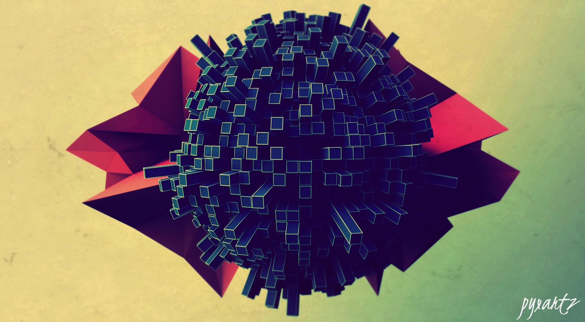 Abstract 3D object with geometric shapes and cubes HD Wallpaper