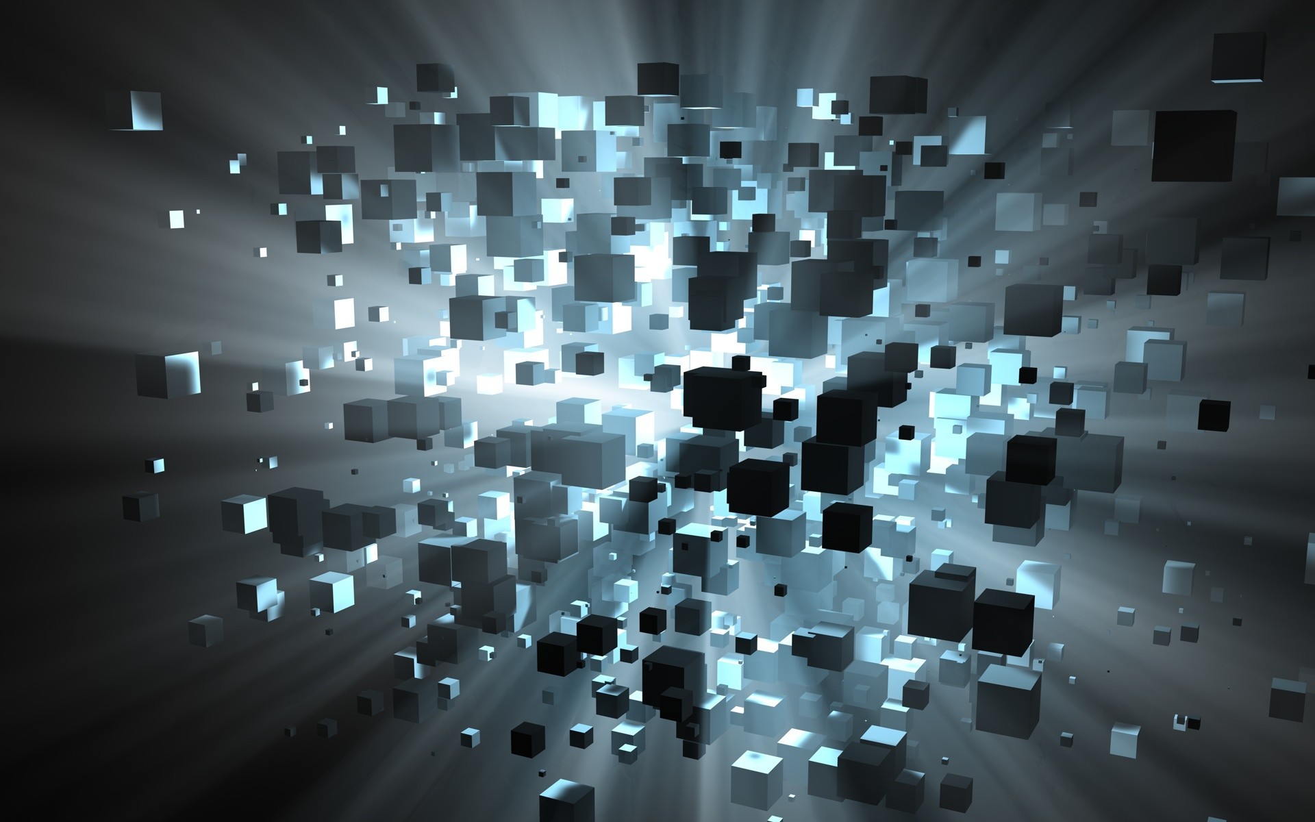 Abstract 3D cubes with light rays HD Wallpaper