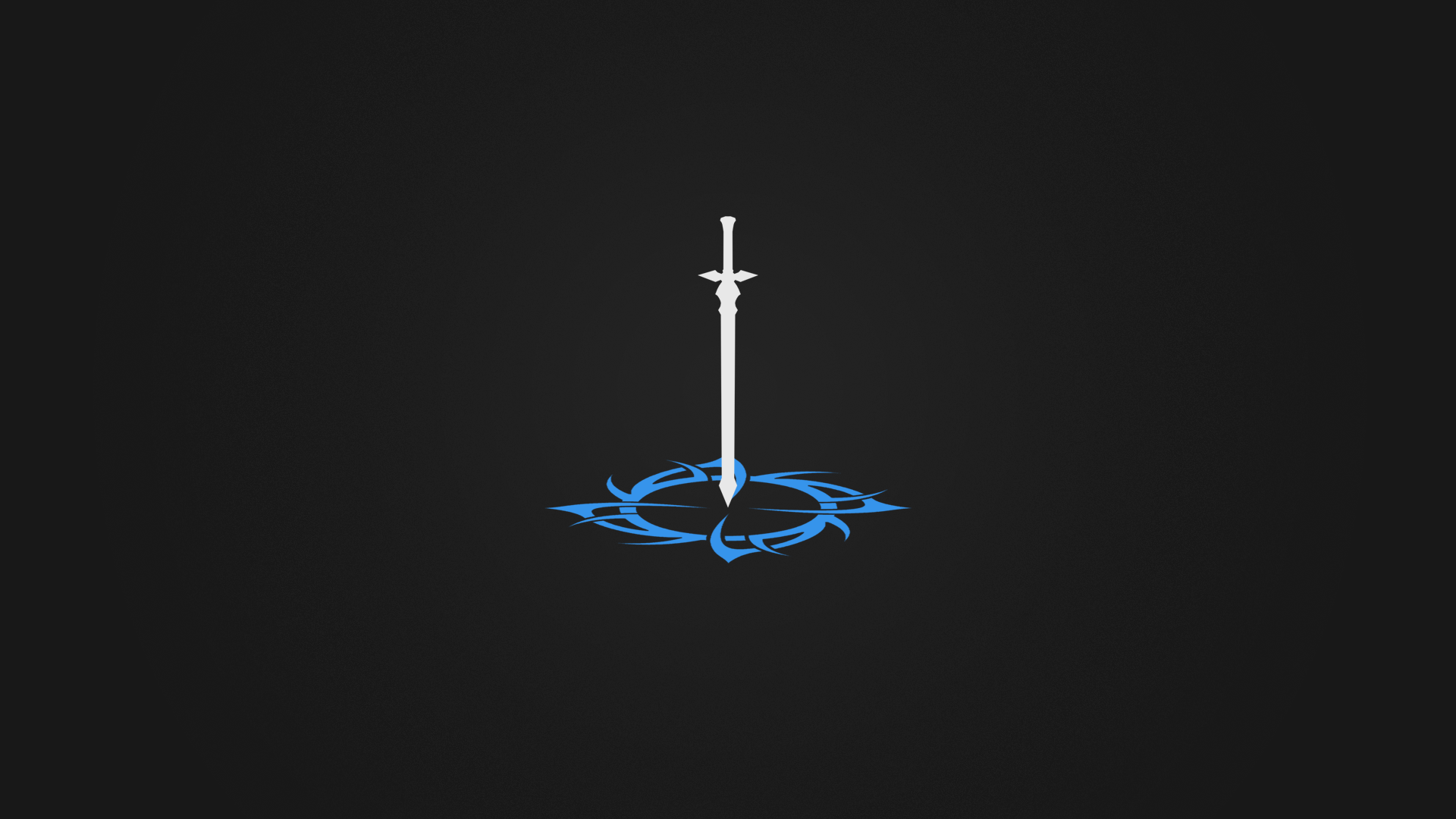 Minimalist white sword with blue tribal design HD Wallpaper