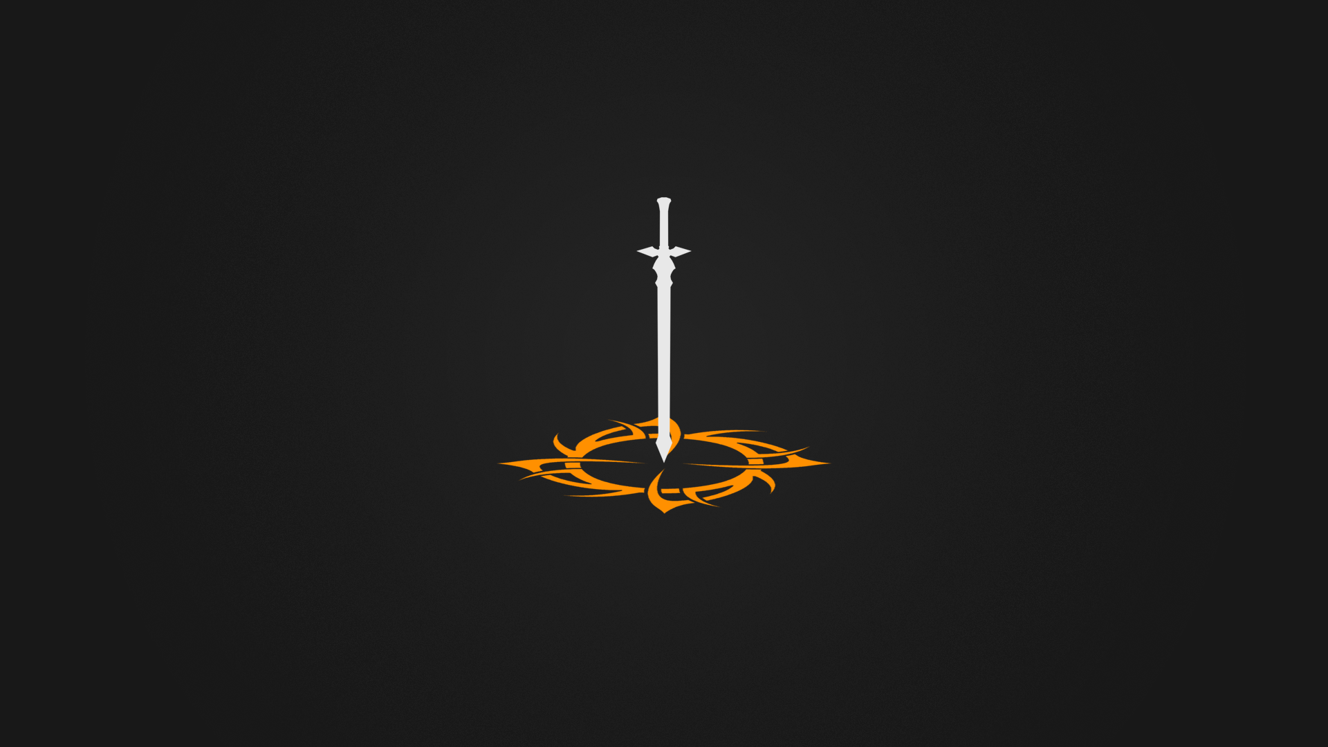 White sword on black background with orange tribal design HD Wallpaper