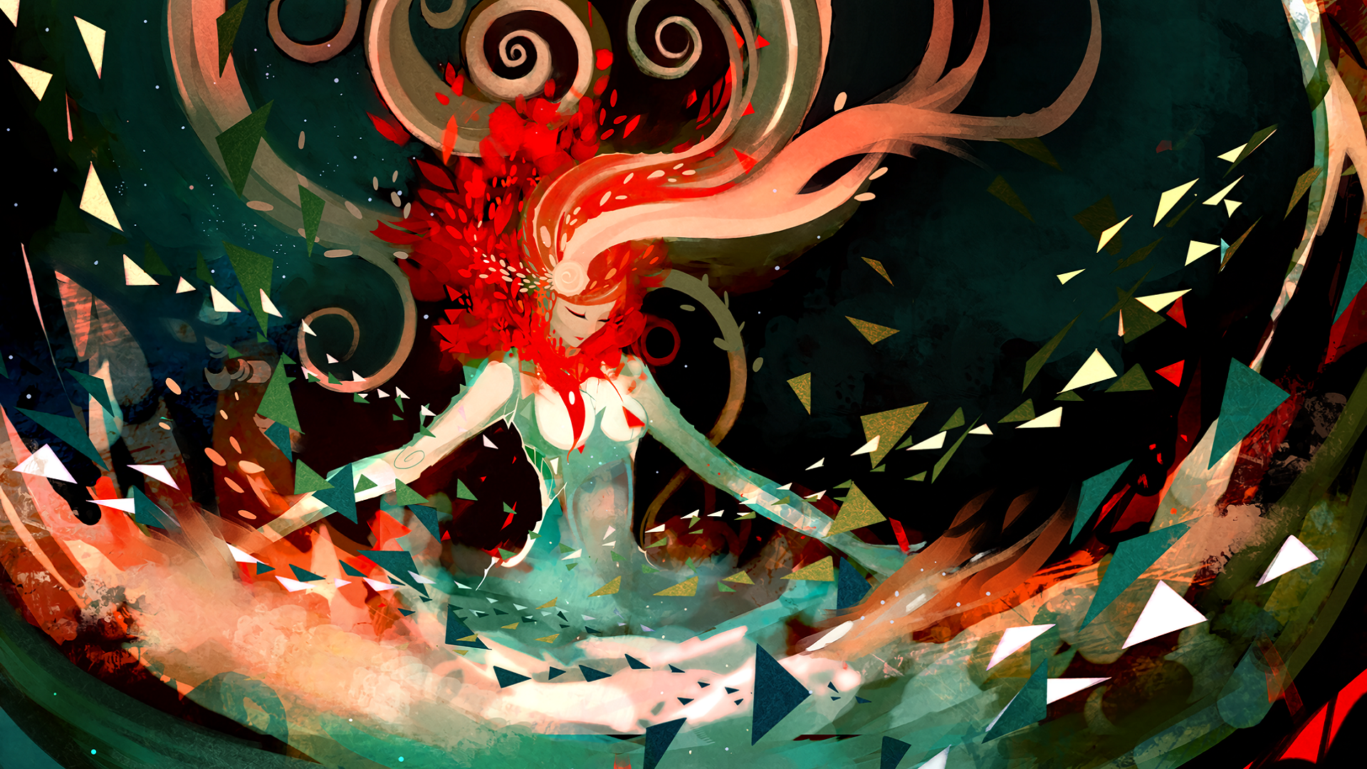 Nano Mortis abstract art with woman HD Wallpaper
