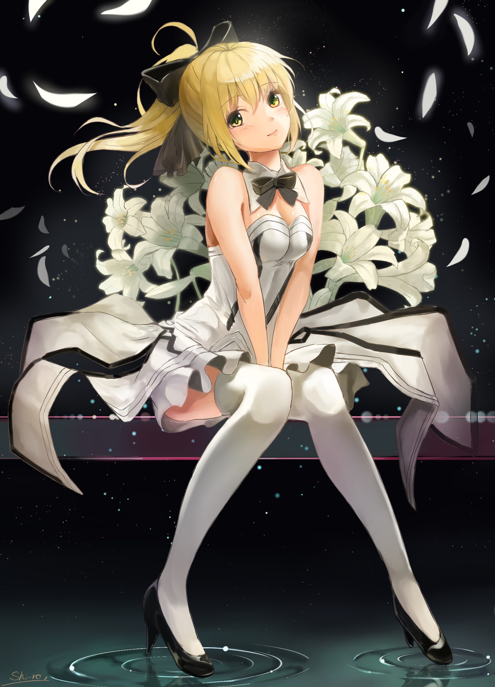 Saber Lily in a white dress with lilies HD Wallpaper