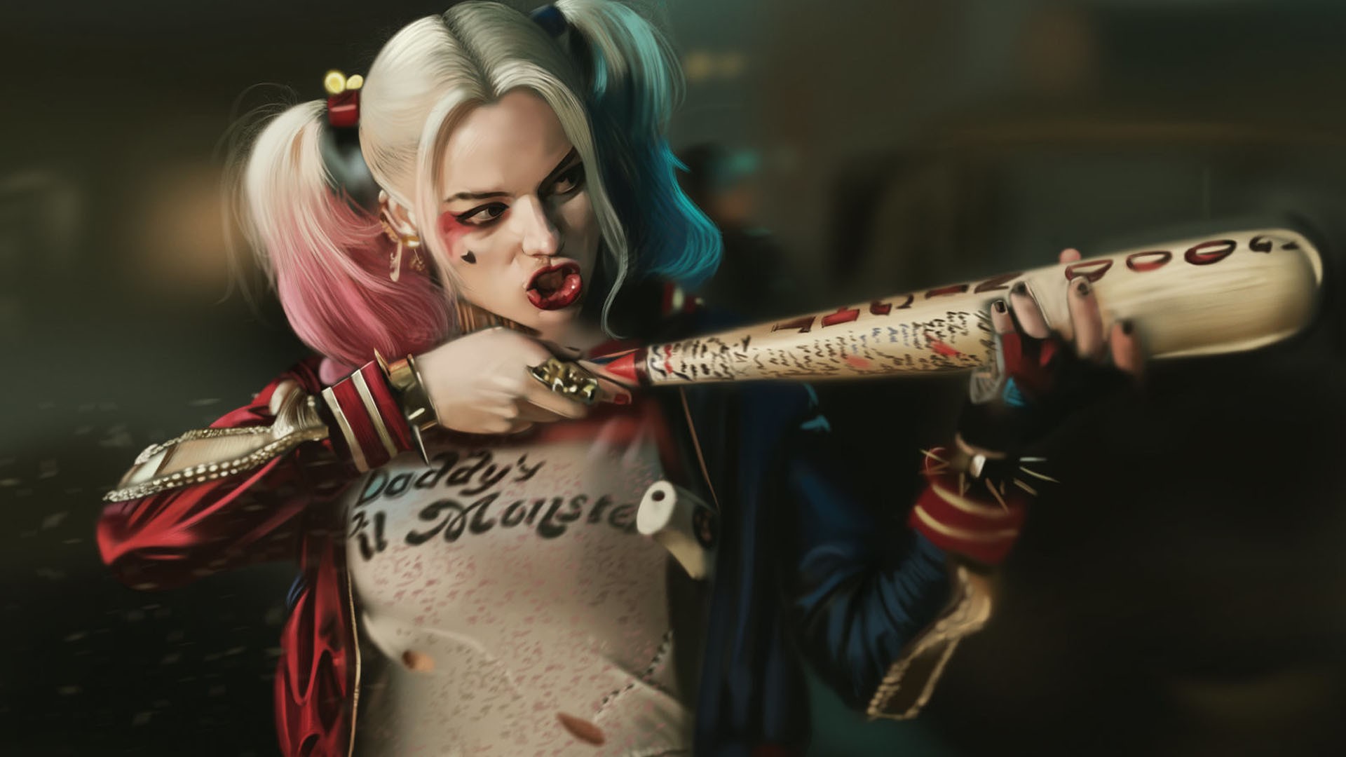 Harley Quinn holding a baseball bat HD Wallpaper