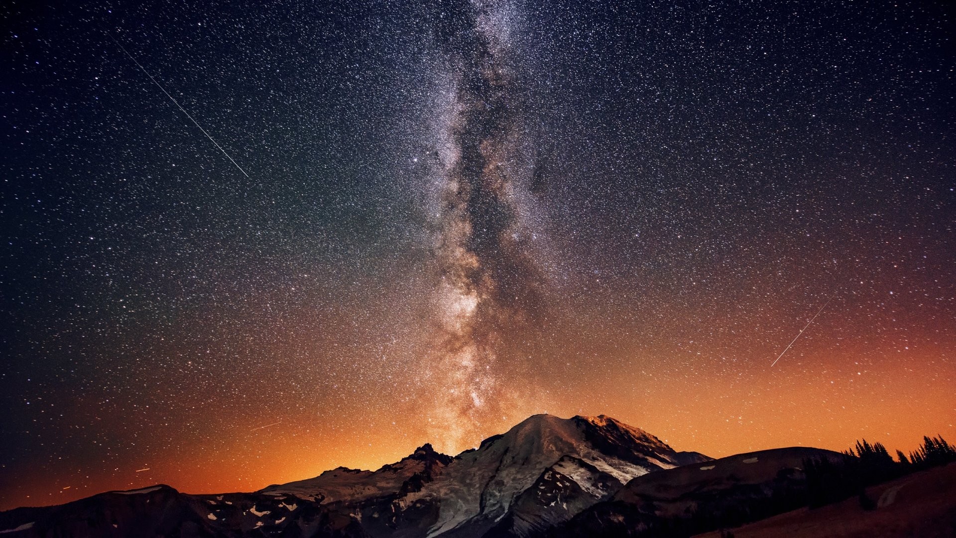 Milky Way Galaxy over Snowy Mountains HD Wallpaper