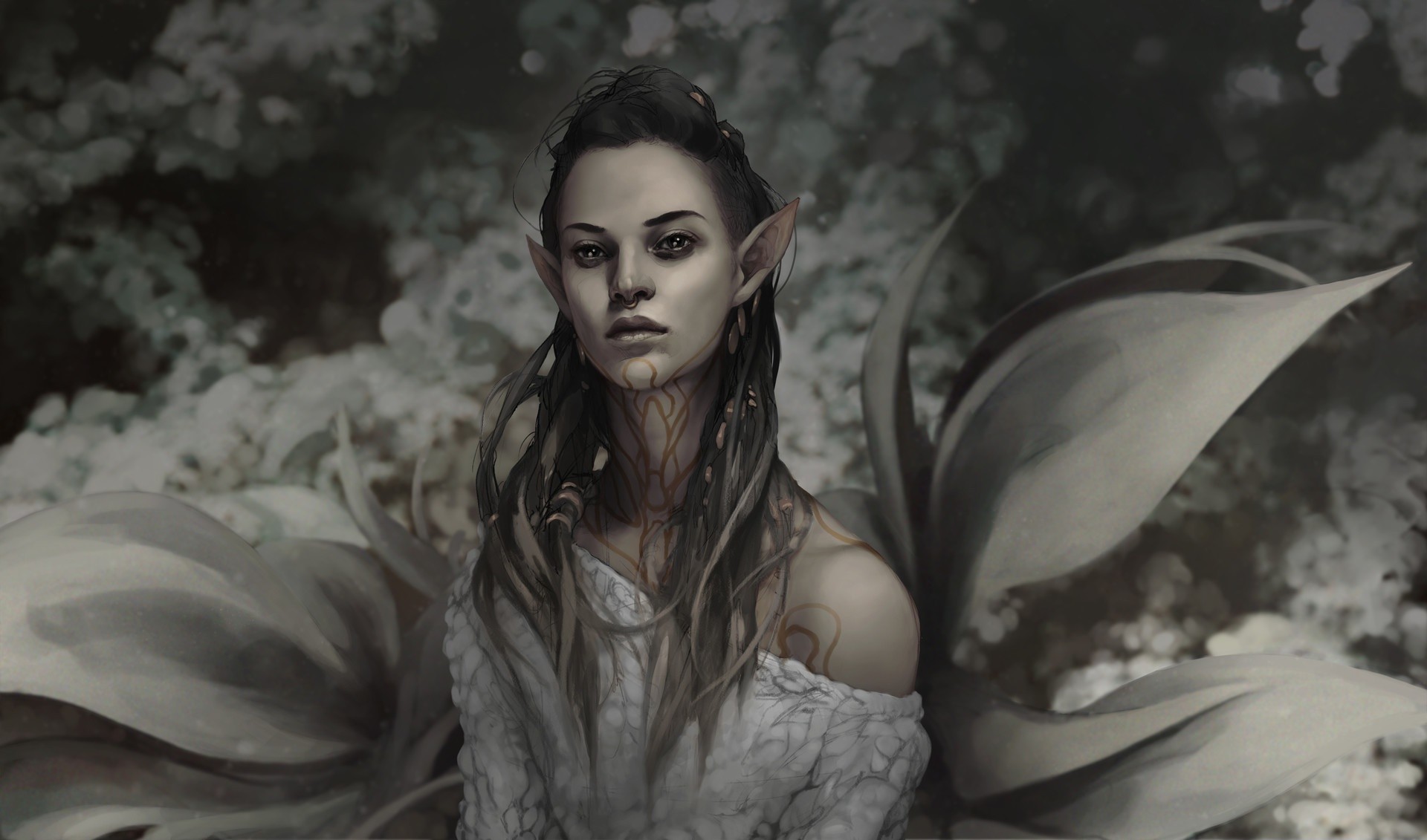 Fantasy elf girl with intricate markings HD Wallpaper