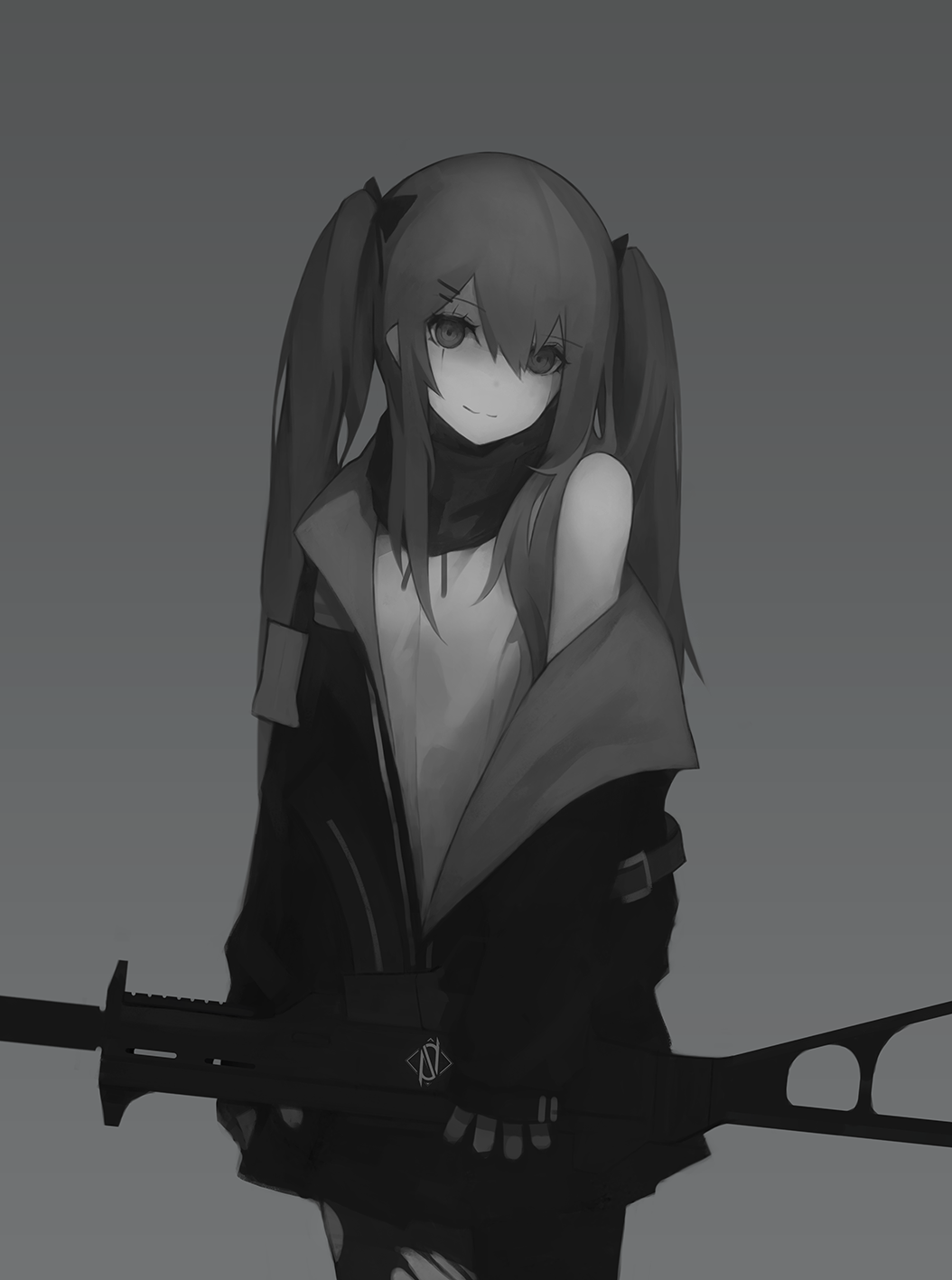 Anime girl with pigtails holding a weapon HD Wallpaper