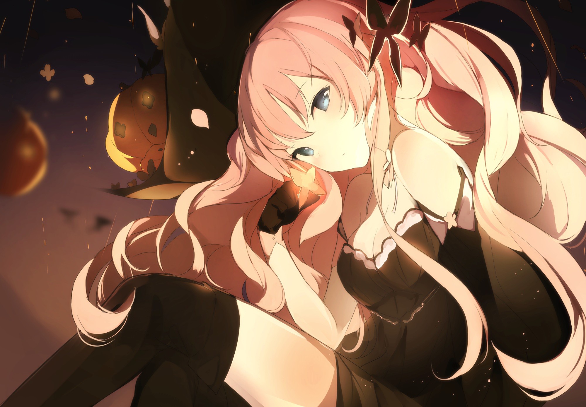 Anime girl with pink hair and witch hat HD Wallpaper