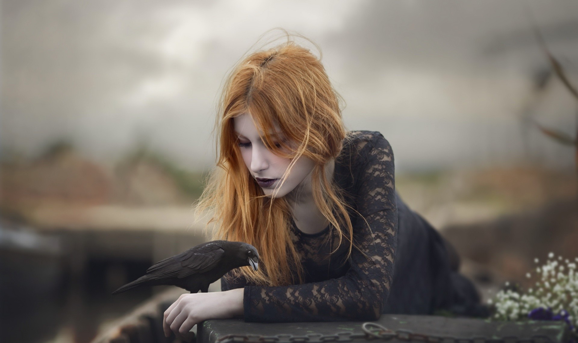 Fantasy girl with a raven HD Wallpaper