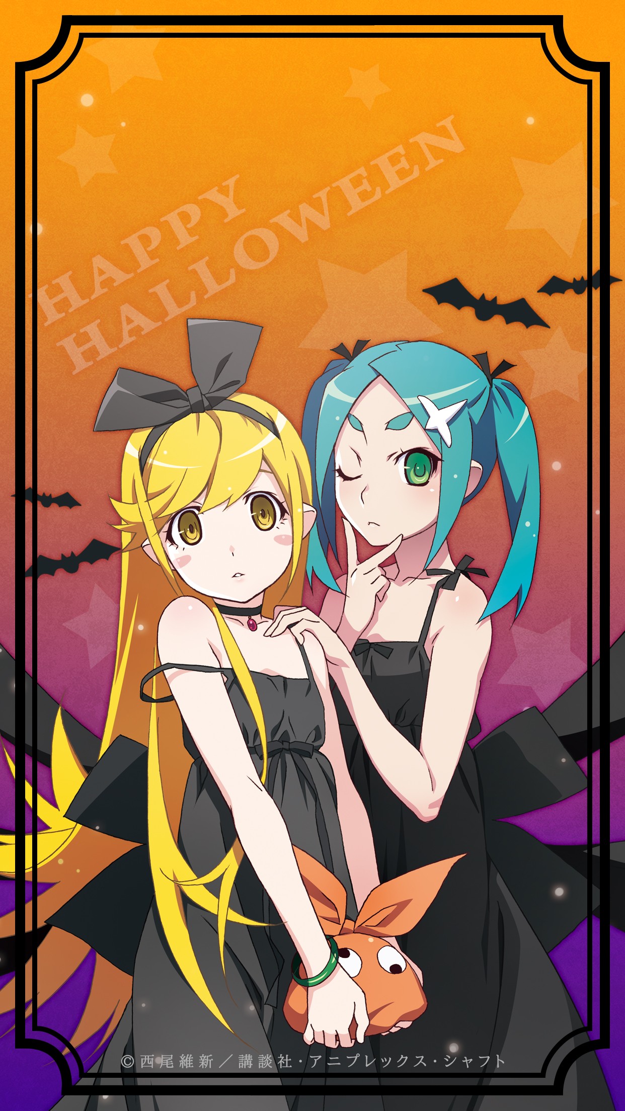 Oshino Shinobu and Ononoki Yotsugi Halloween HD Wallpaper